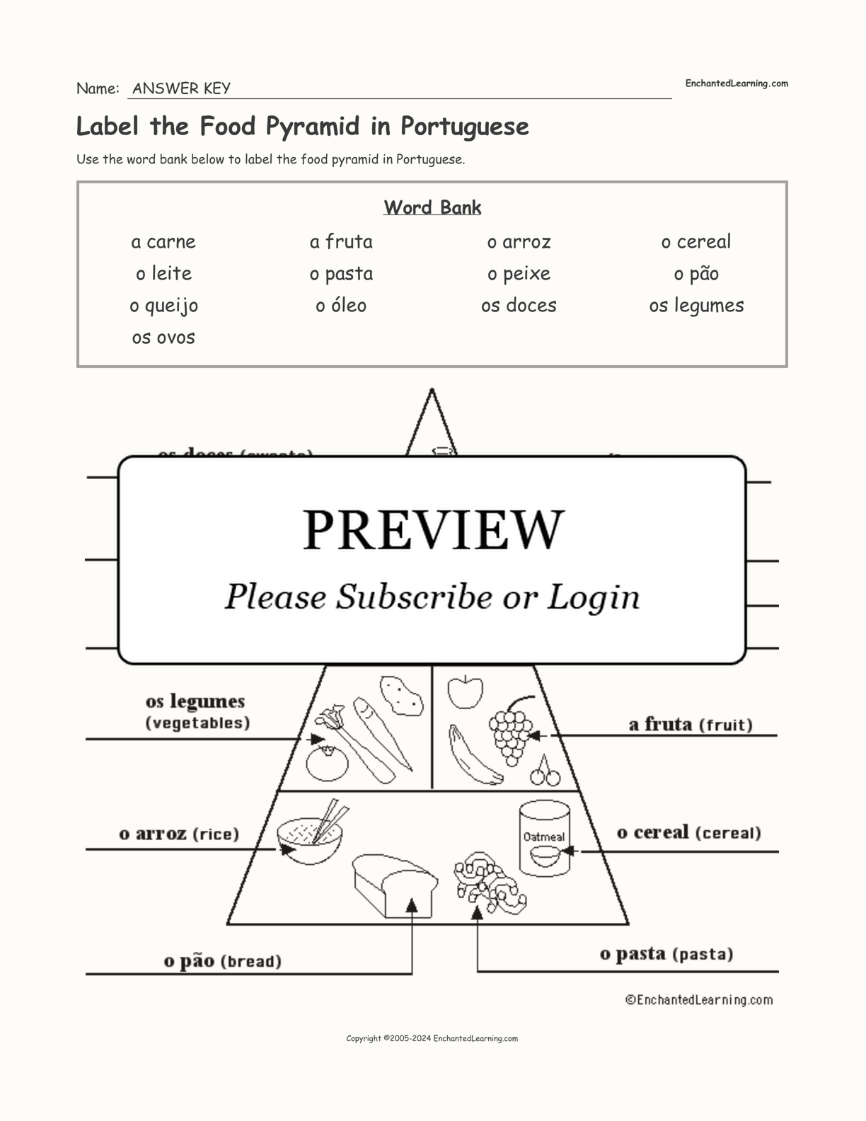 Label the Food Pyramid in Portuguese interactive worksheet page 2