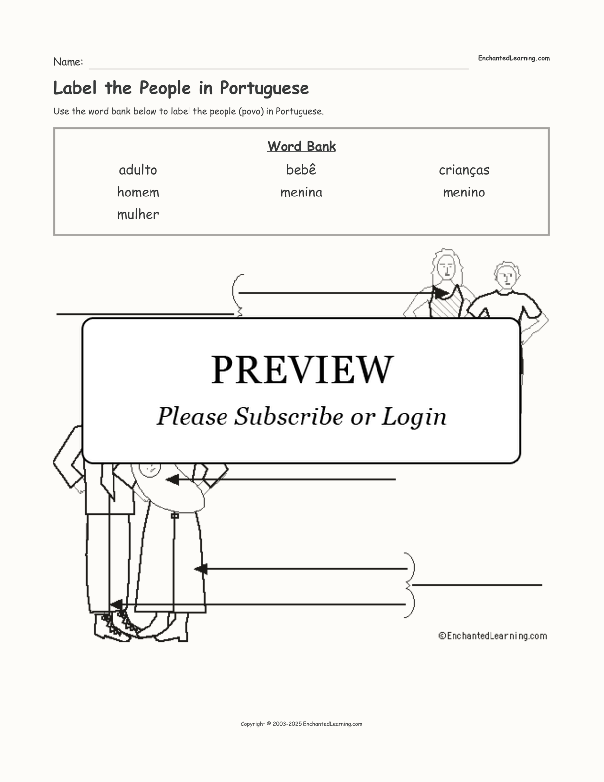 Label the People in Portuguese interactive worksheet page 1