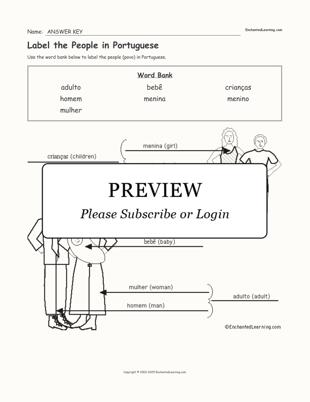 Label the People in Portuguese interactive worksheet page 2