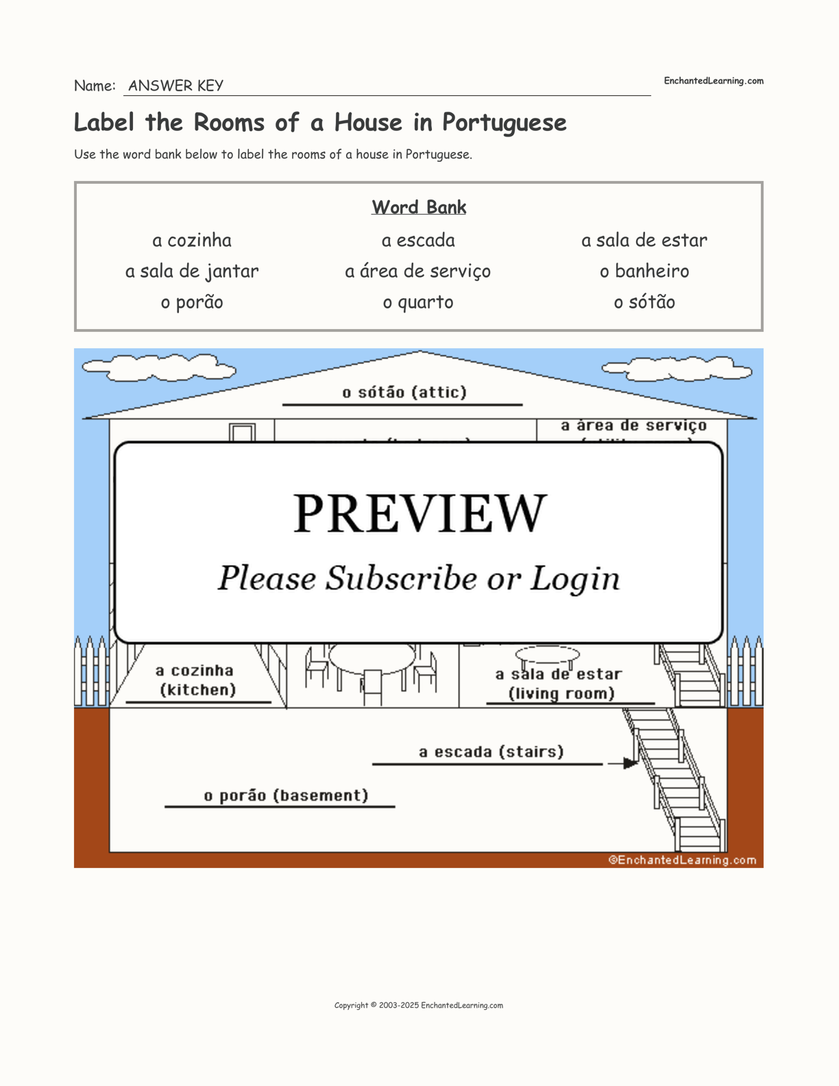 Label the Rooms of a House in Portuguese interactive worksheet page 2