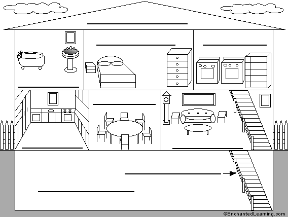 Label the Rooms of a House in Portuguese Printout - EnchantedLearning.com