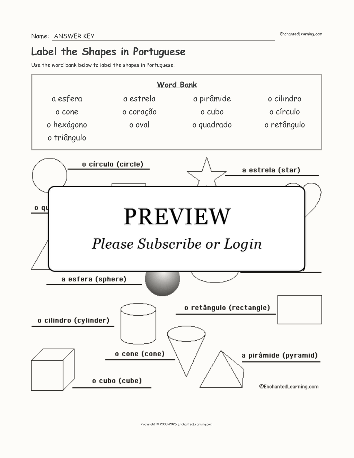 Label the Shapes in Portuguese interactive worksheet page 2