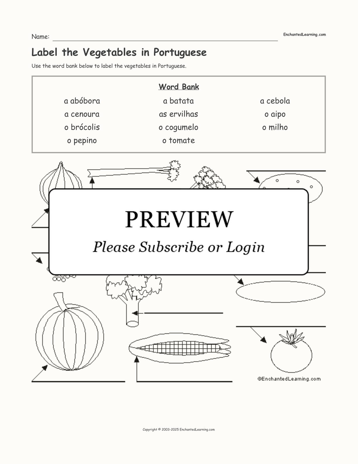 Label the Vegetables in Portuguese - Enchanted Learning