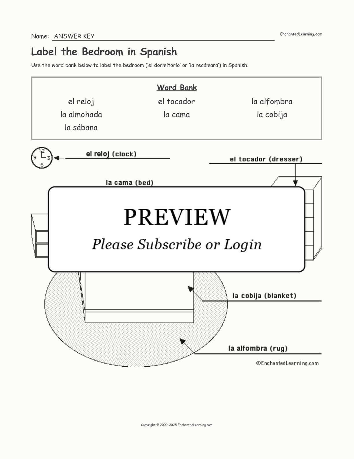 Label the Bedroom in Spanish interactive worksheet page 2