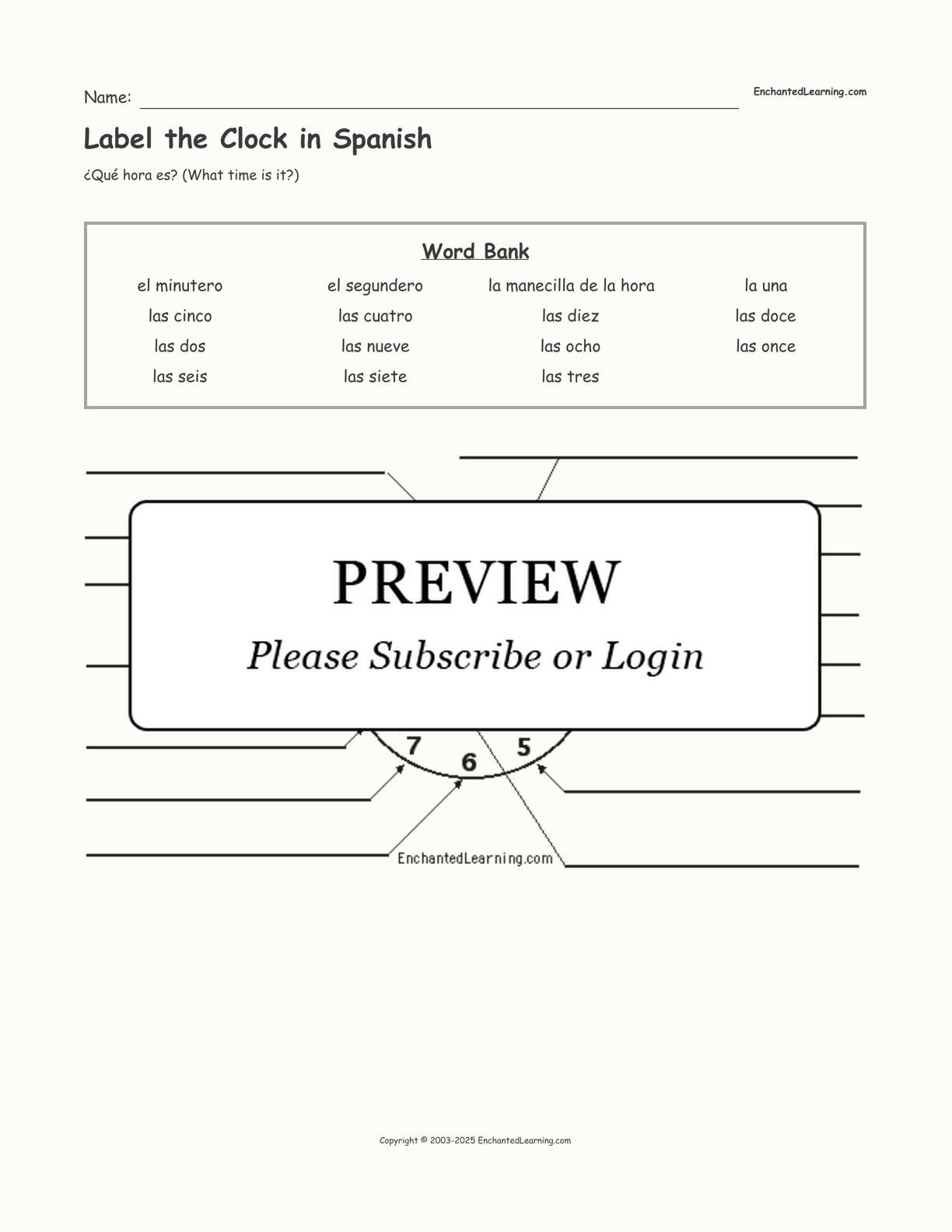 label a clock worksheet