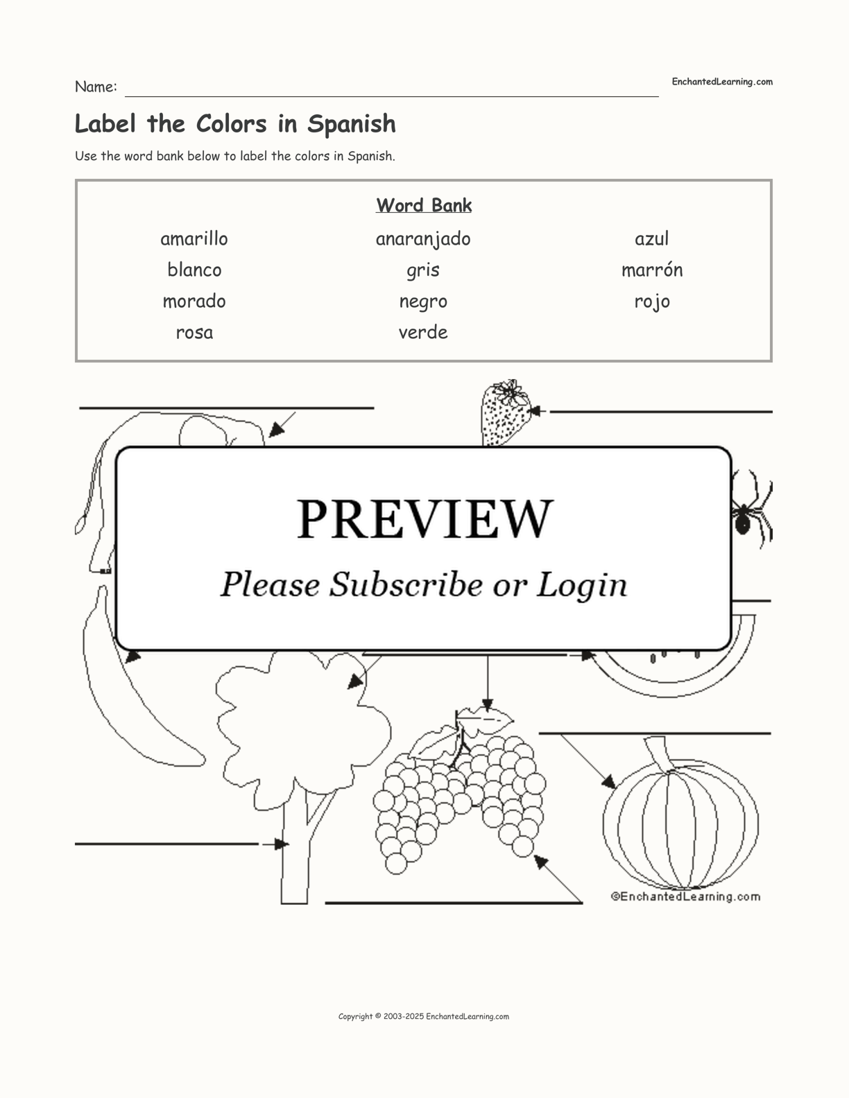 Label the Colors in Spanish - Enchanted Learning For Colors In Spanish Worksheet