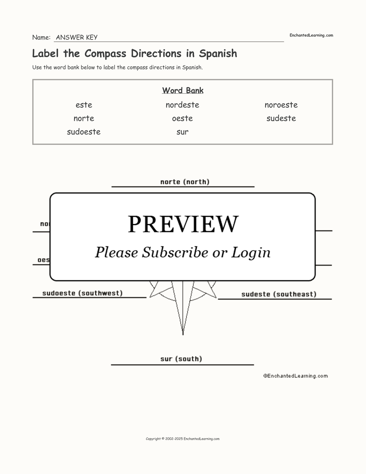 Label the Compass Directions in Spanish interactive worksheet page 2