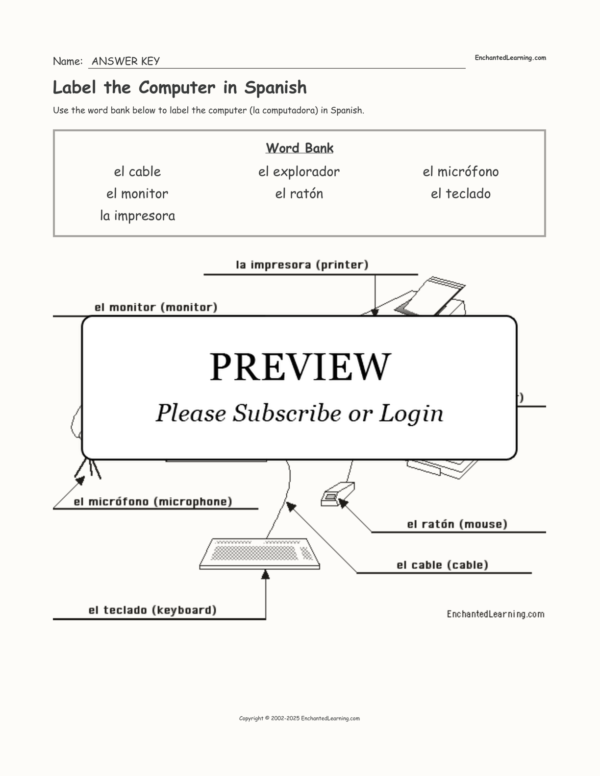 Label the Computer in Spanish interactive worksheet page 2