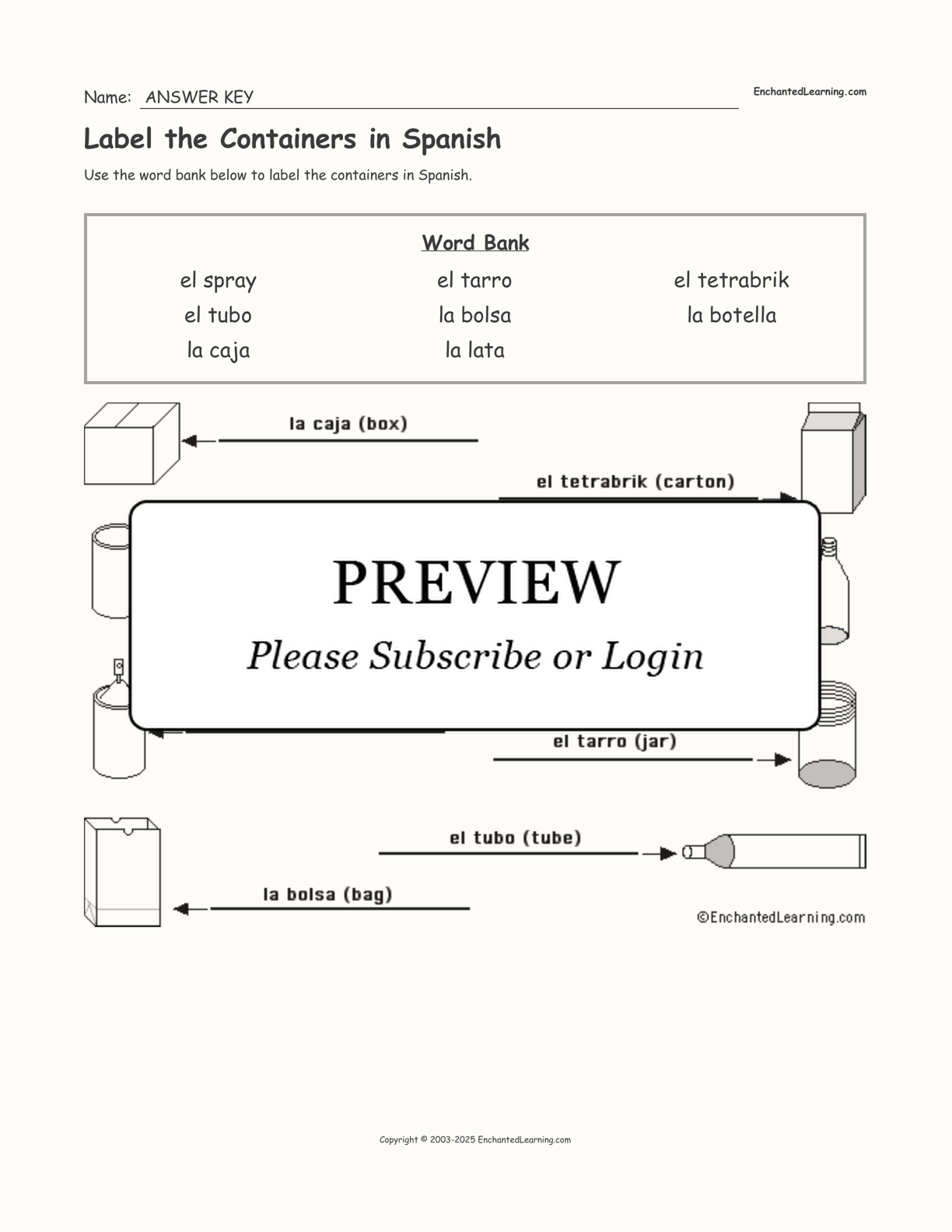 Label the Containers in Spanish interactive worksheet page 2