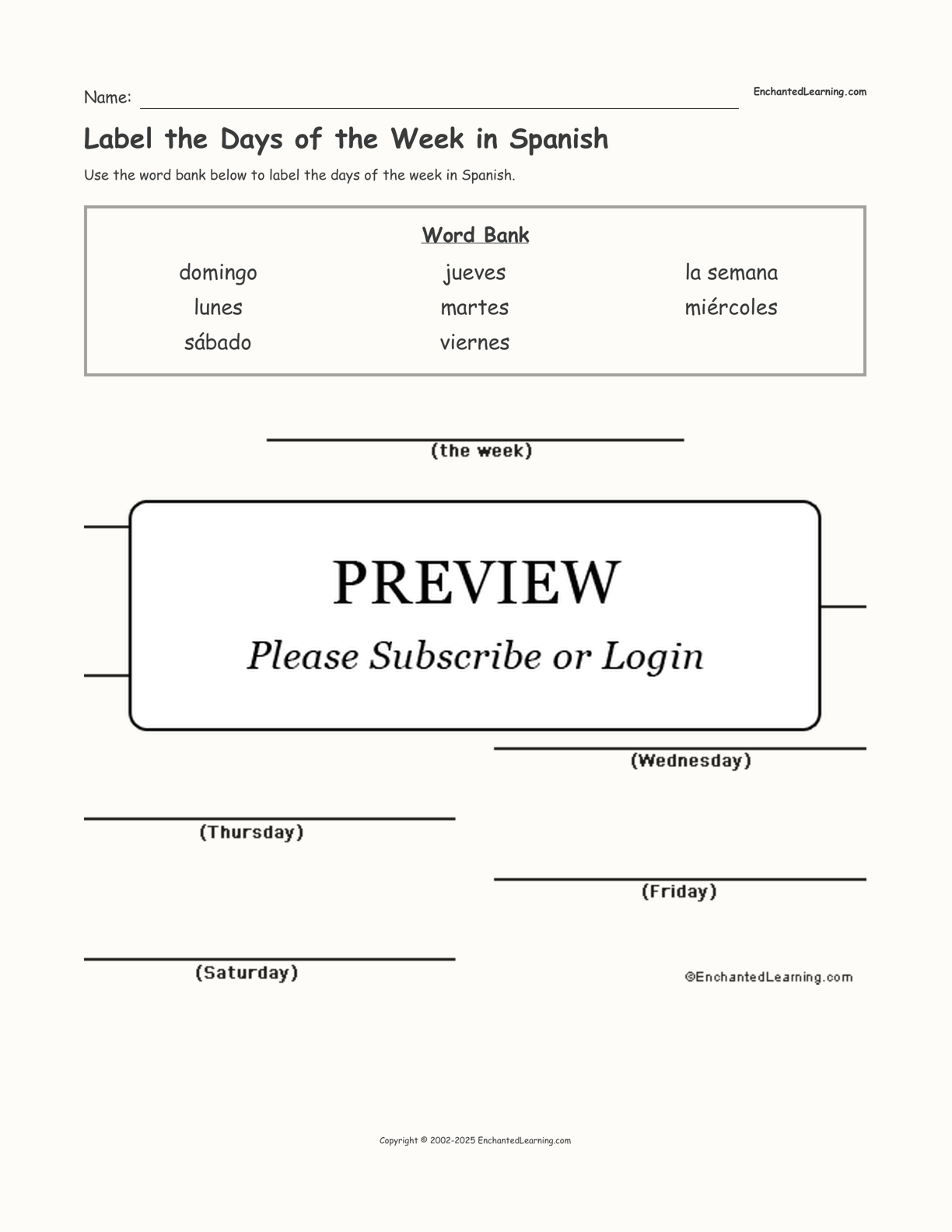 Label the Days of the Week in Spanish interactive worksheet page 1