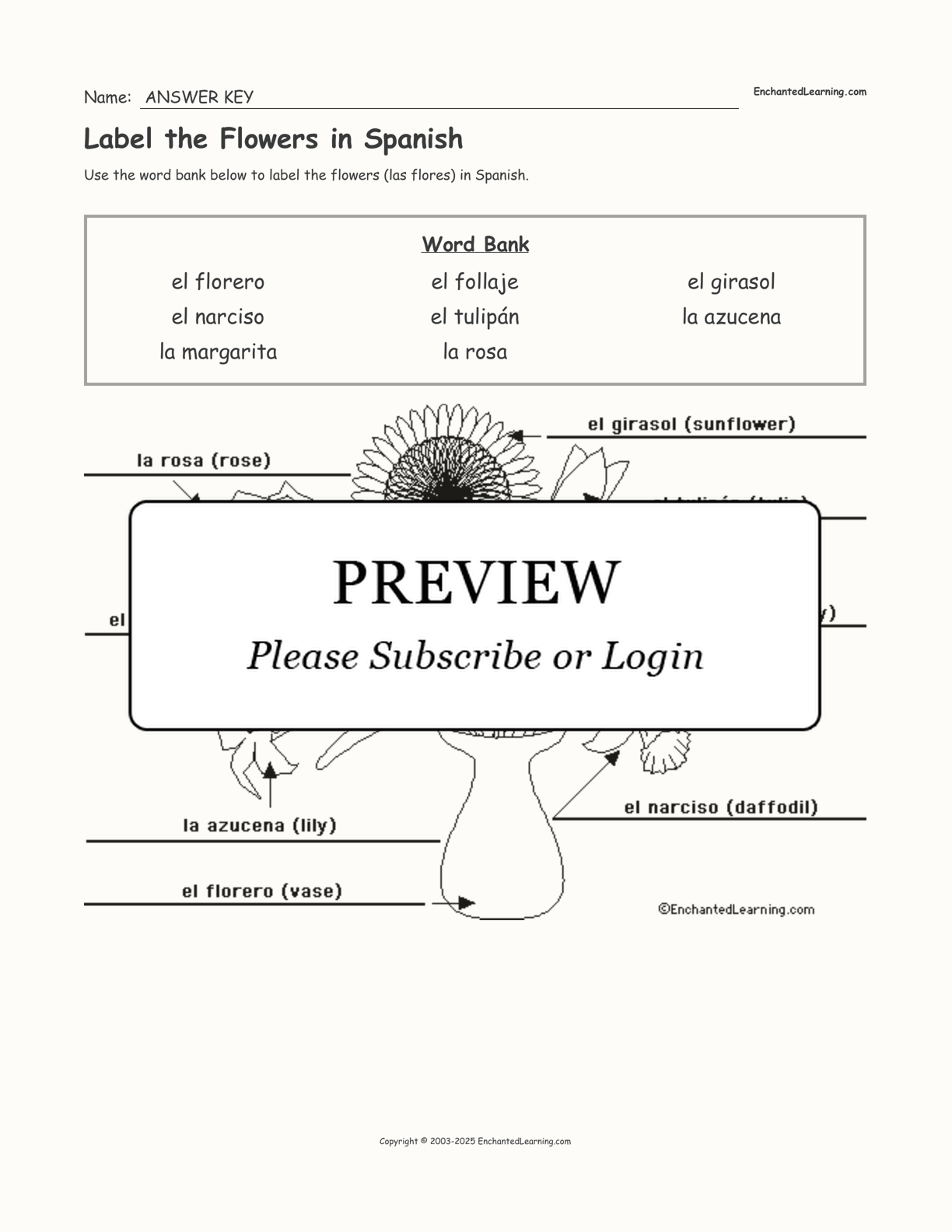 Label the Flowers in Spanish interactive worksheet page 2