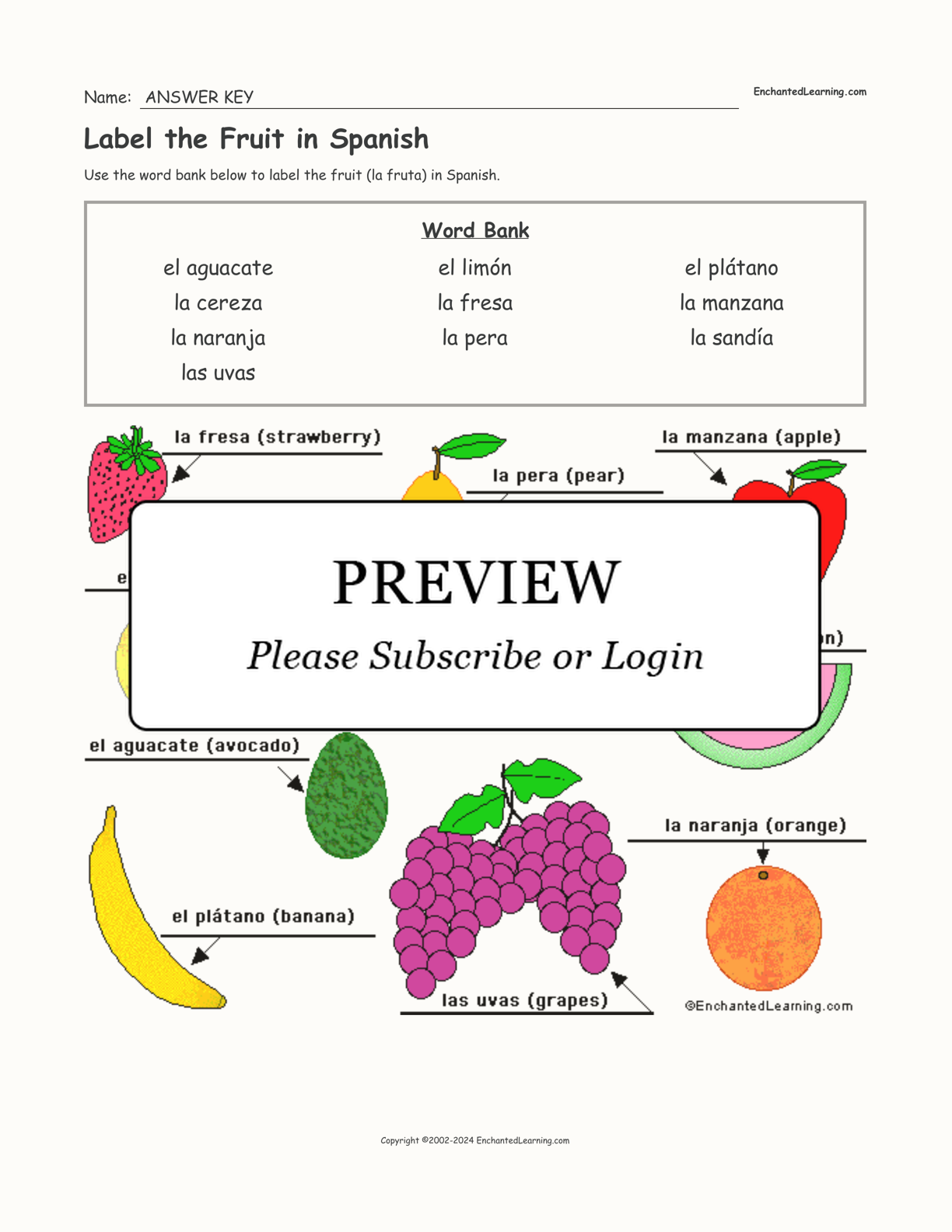 Label the Fruit in Spanish interactive worksheet page 2