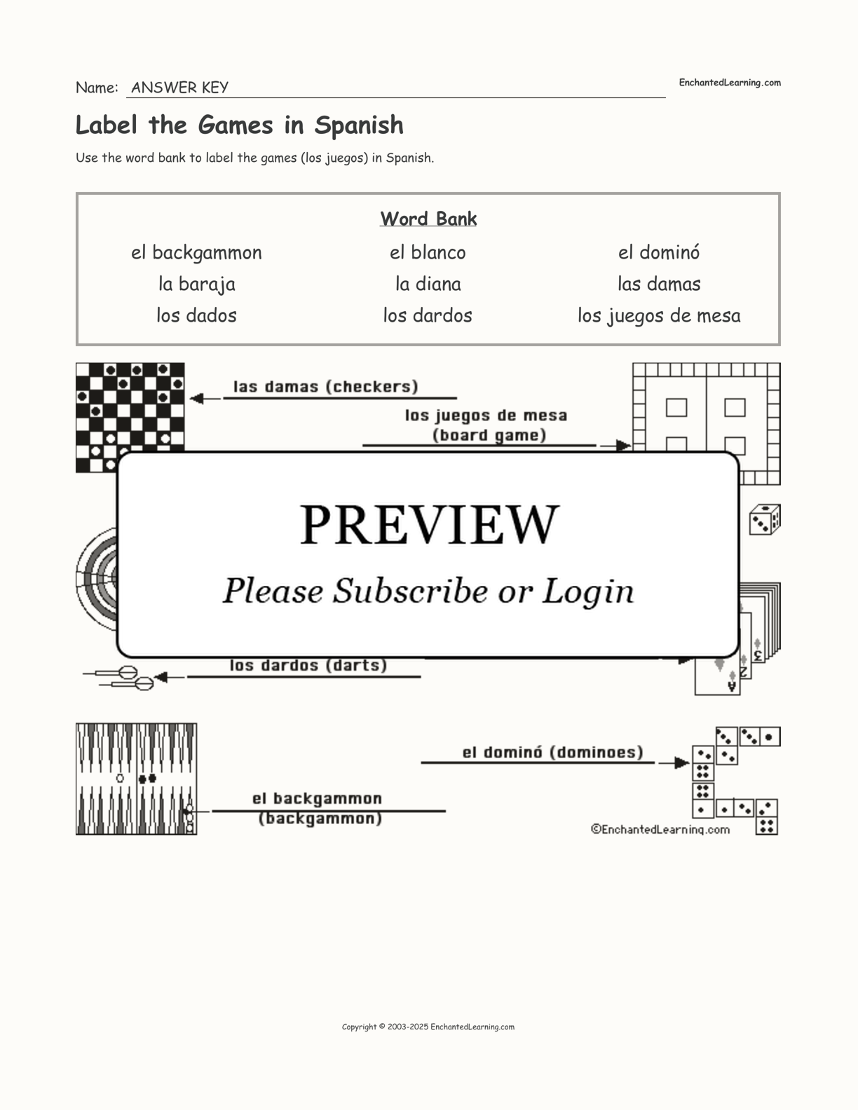 Label the Games in Spanish interactive worksheet page 2