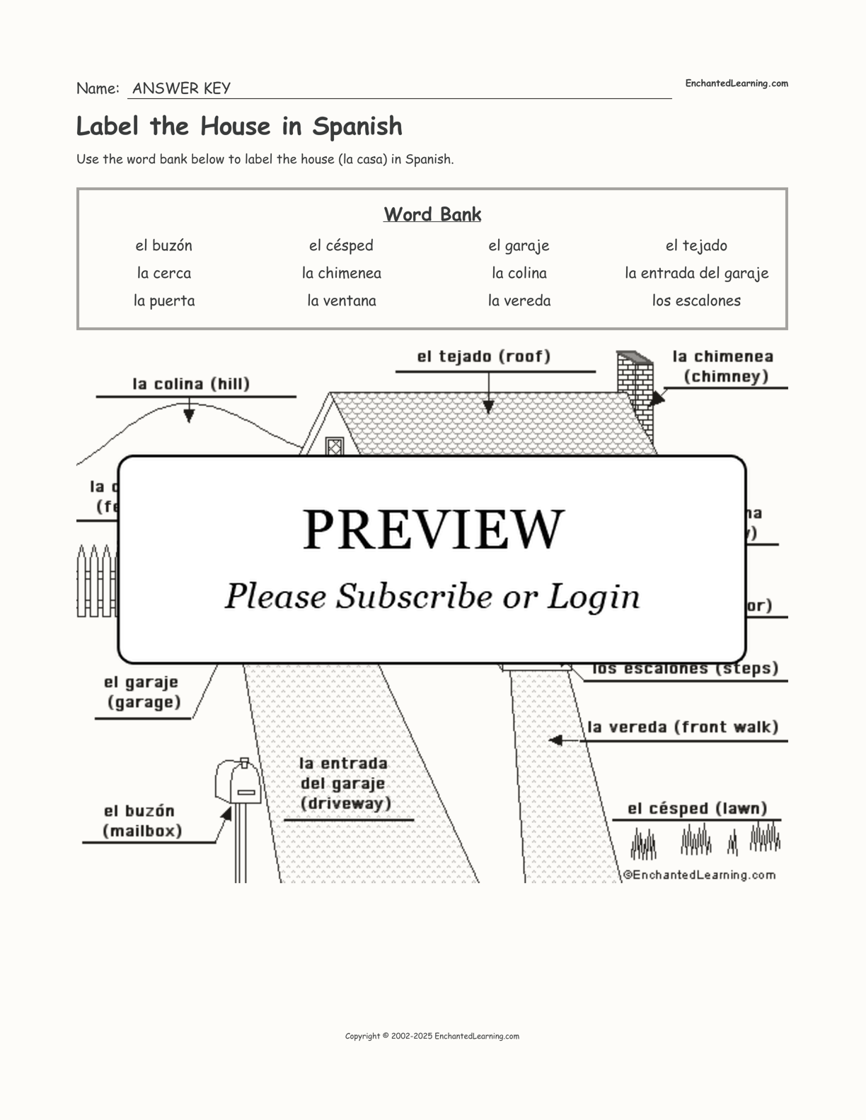 Label the House in Spanish interactive worksheet page 2