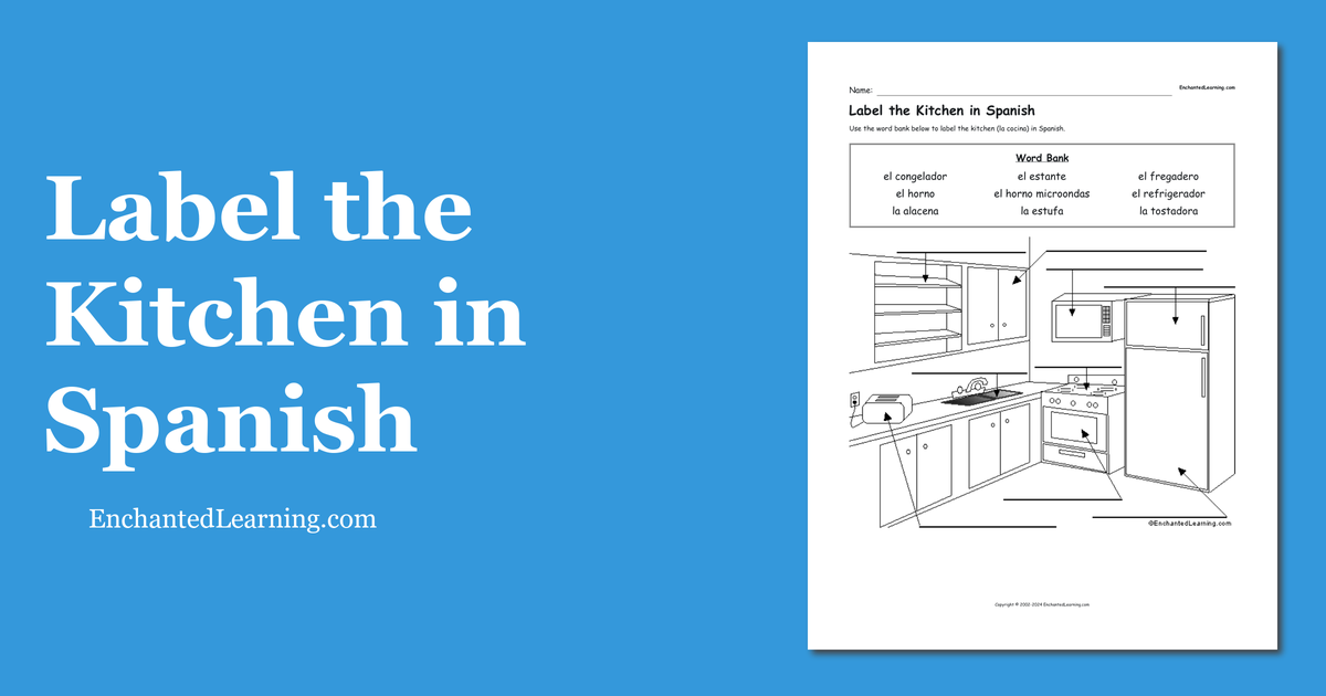 Label the Kitchen in Spanish Enchanted Learning