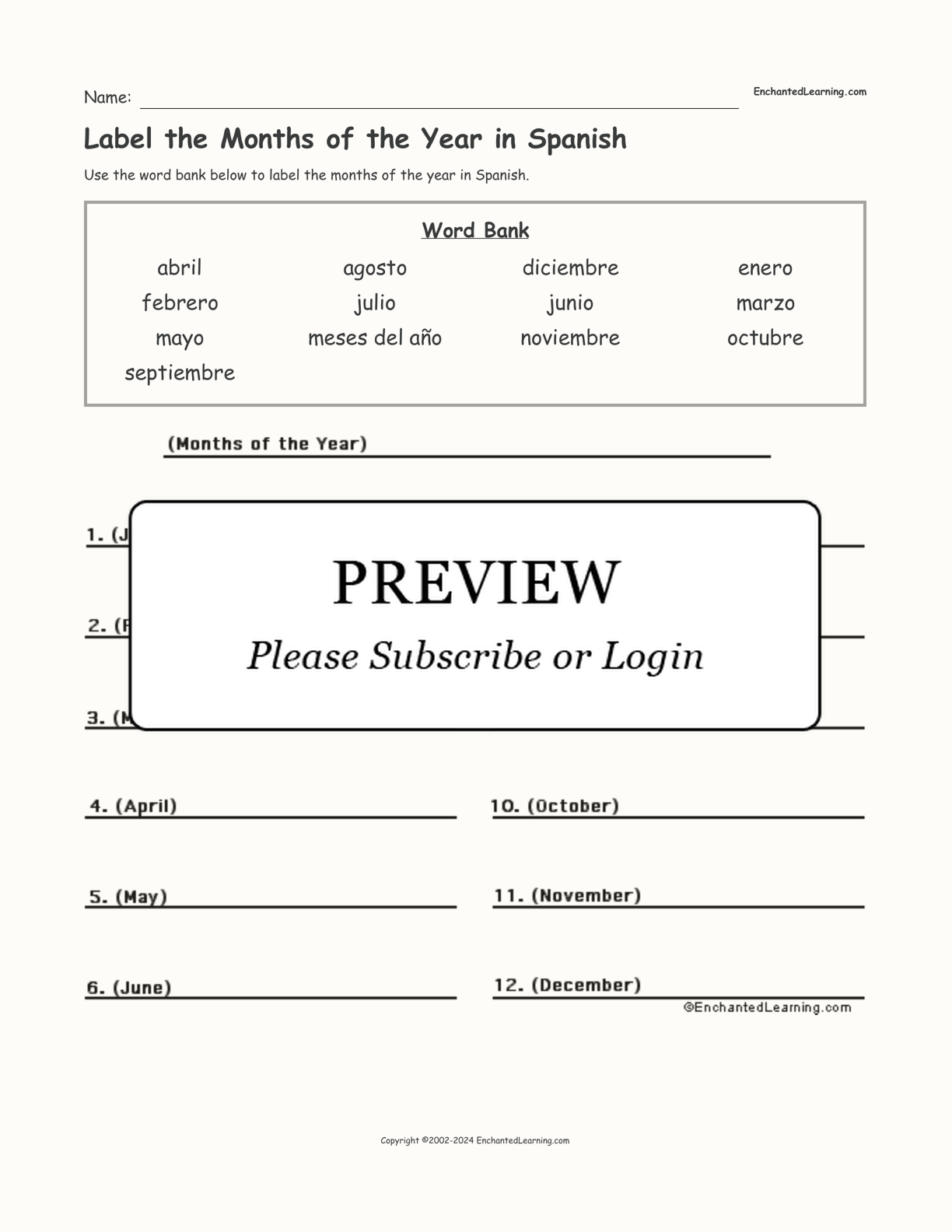 Label the Months of the Year in Spanish interactive worksheet page 1