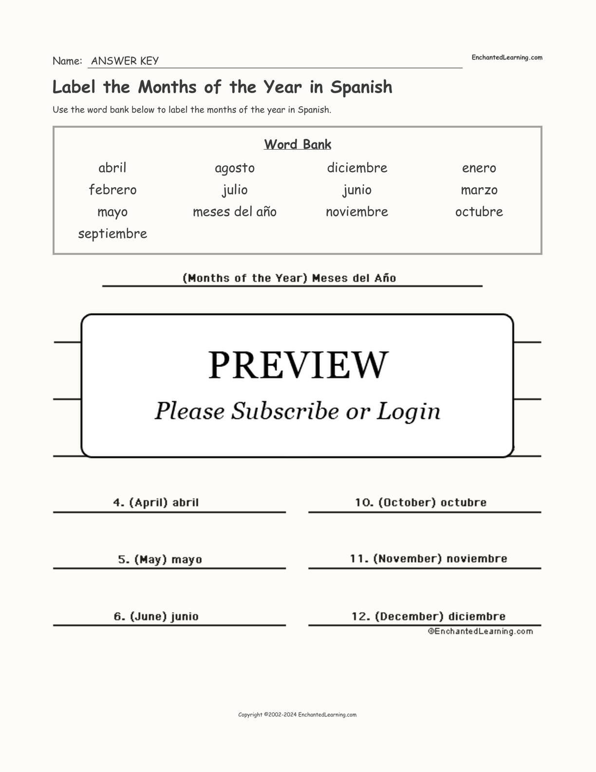 Label the Months of the Year in Spanish interactive worksheet page 2