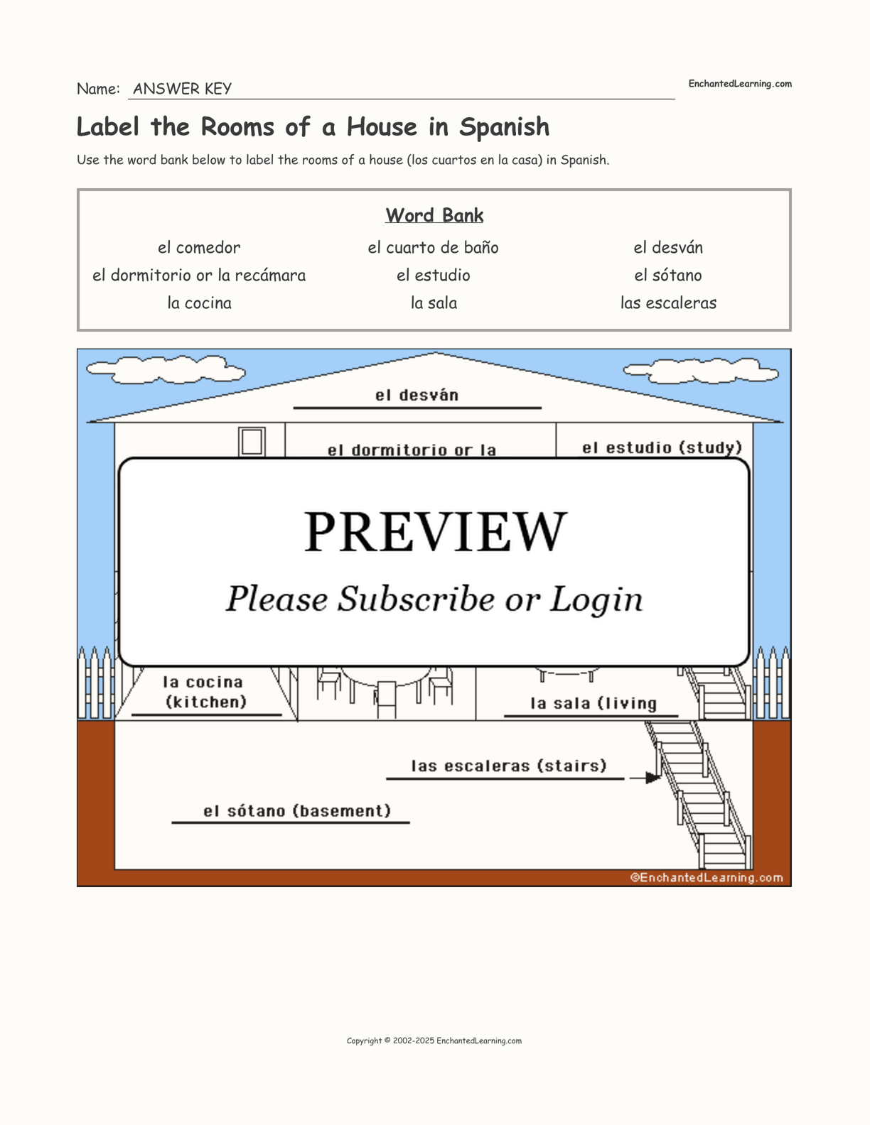 Label the Rooms of a House in Spanish interactive worksheet page 2