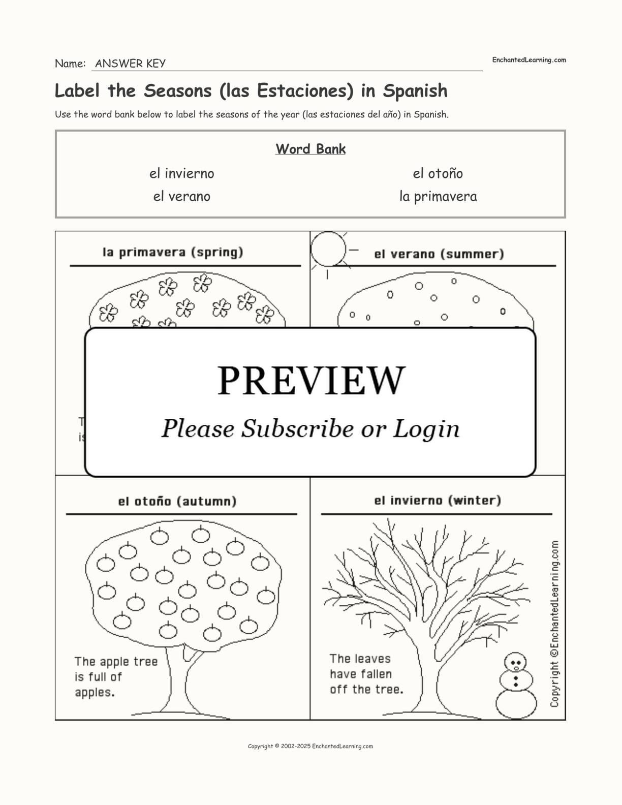 Label the Seasons (las Estaciones) in Spanish interactive worksheet page 2