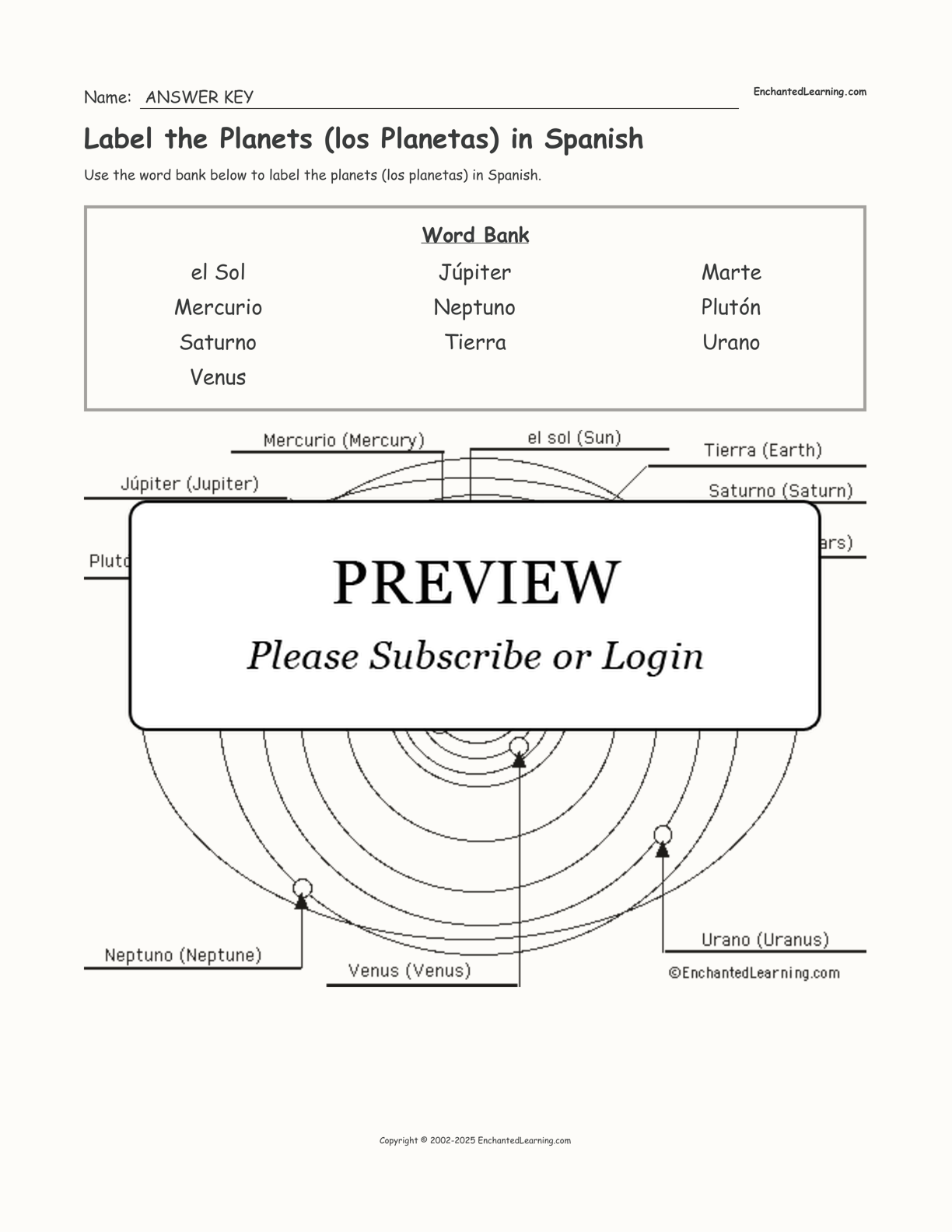 Label the Planets (los Planetas) in Spanish interactive worksheet page 2