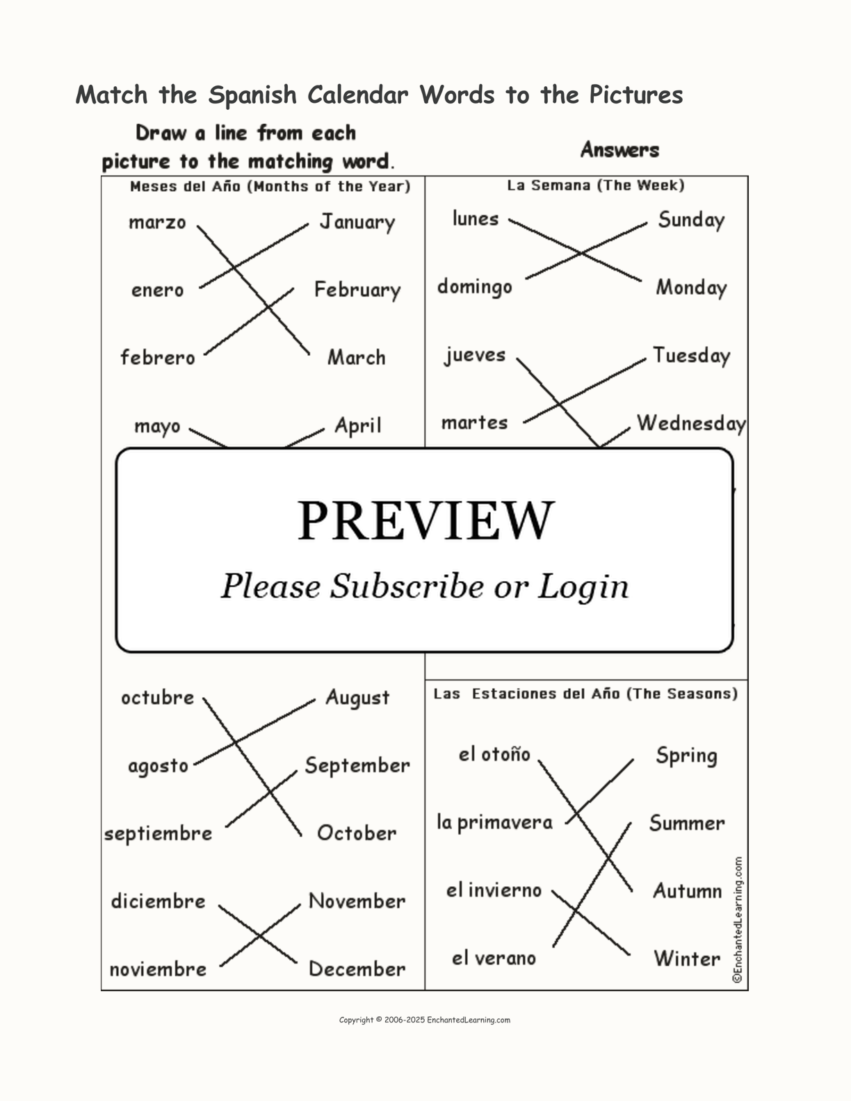 Match the Spanish Calendar Words to the Pictures interactive worksheet page 2