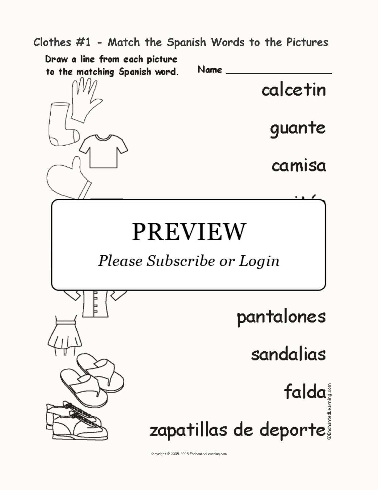 Clothes #1 - Match the Spanish Words to the Pictures interactive worksheet page 1