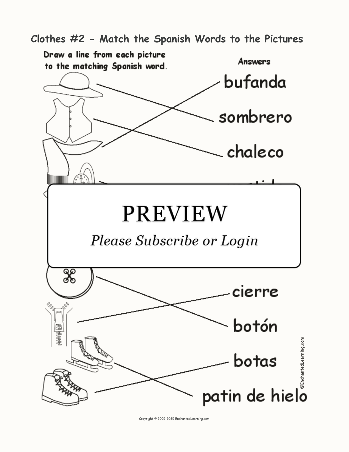 Clothes #2 - Match the Spanish Words to the Pictures interactive worksheet page 2