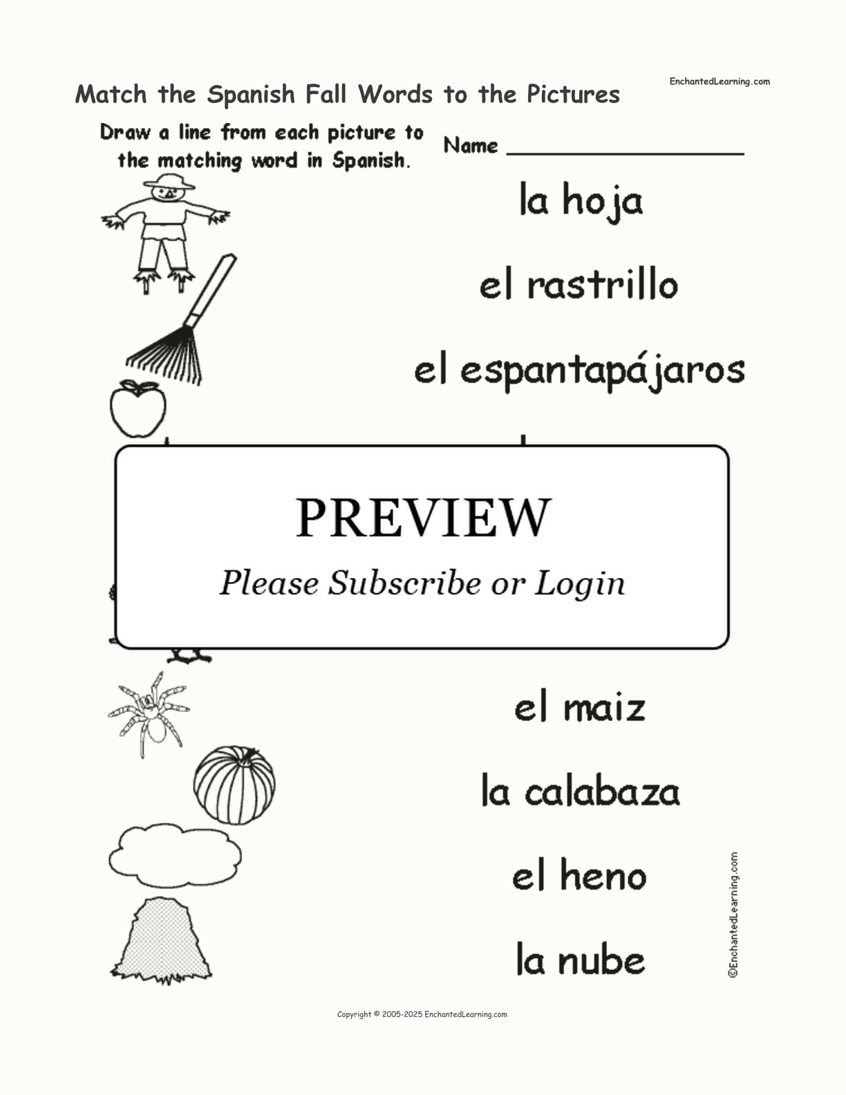 Match the Spanish Fall Words to the Pictures interactive worksheet page 1