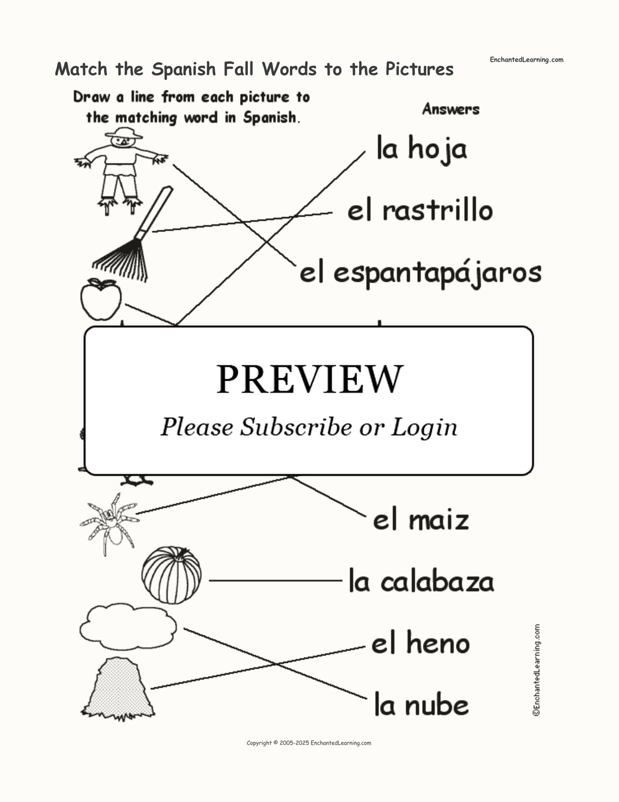 Match the Spanish Fall Words to the Pictures interactive worksheet page 2