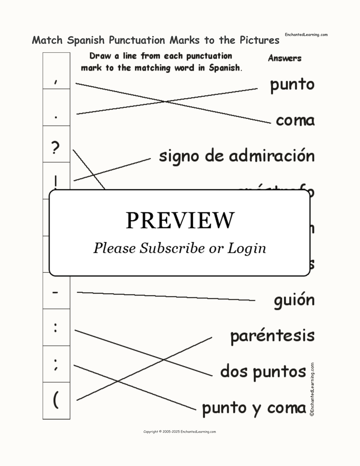 Match Spanish Punctuation Marks to the Pictures interactive worksheet page 2