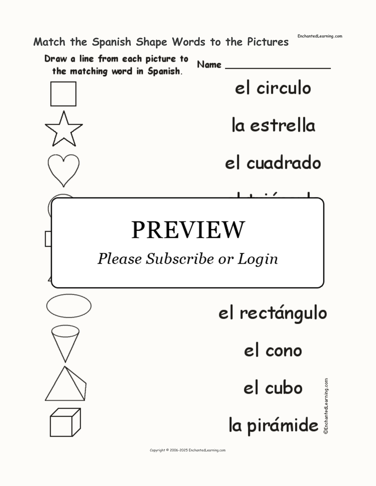 Match the Spanish Shape Words to the Pictures interactive worksheet page 1