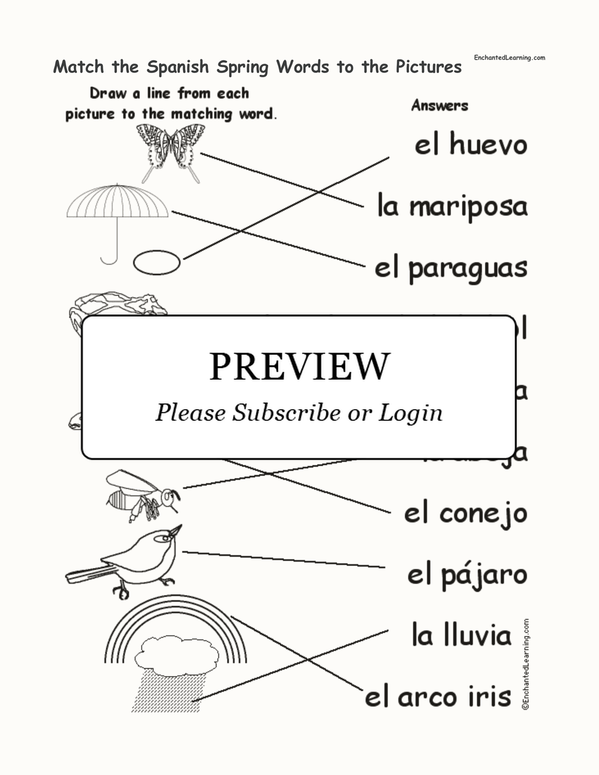 Match the Spanish Spring Words to the Pictures interactive worksheet page 2