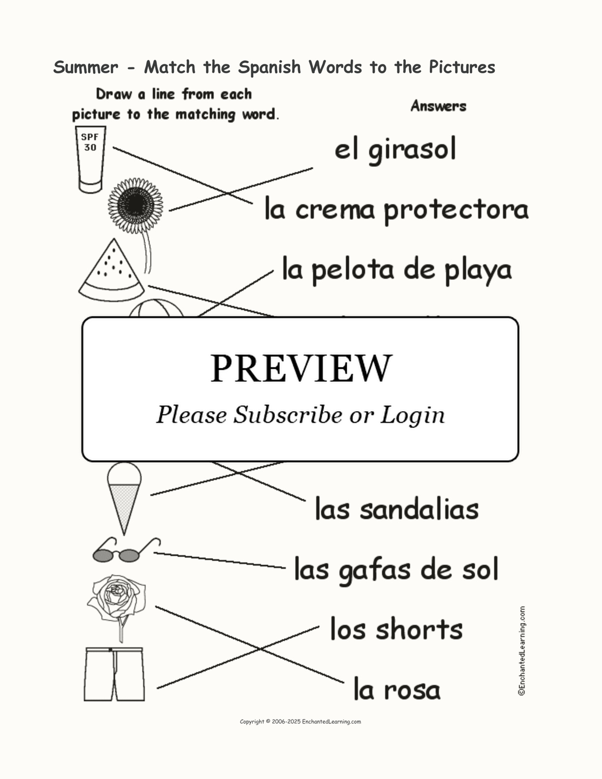 Summer - Match the Spanish Words to the Pictures interactive worksheet page 2