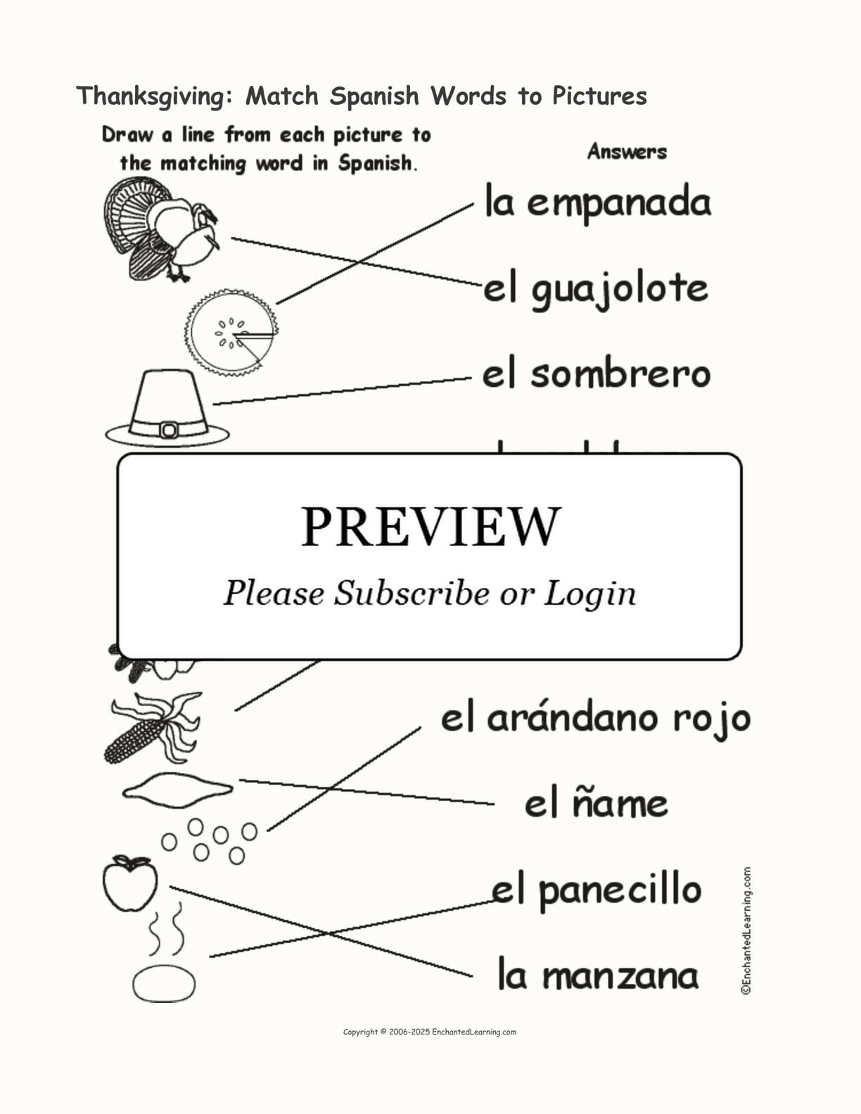 Thanksgiving: Match Spanish Words to Pictures interactive worksheet page 2