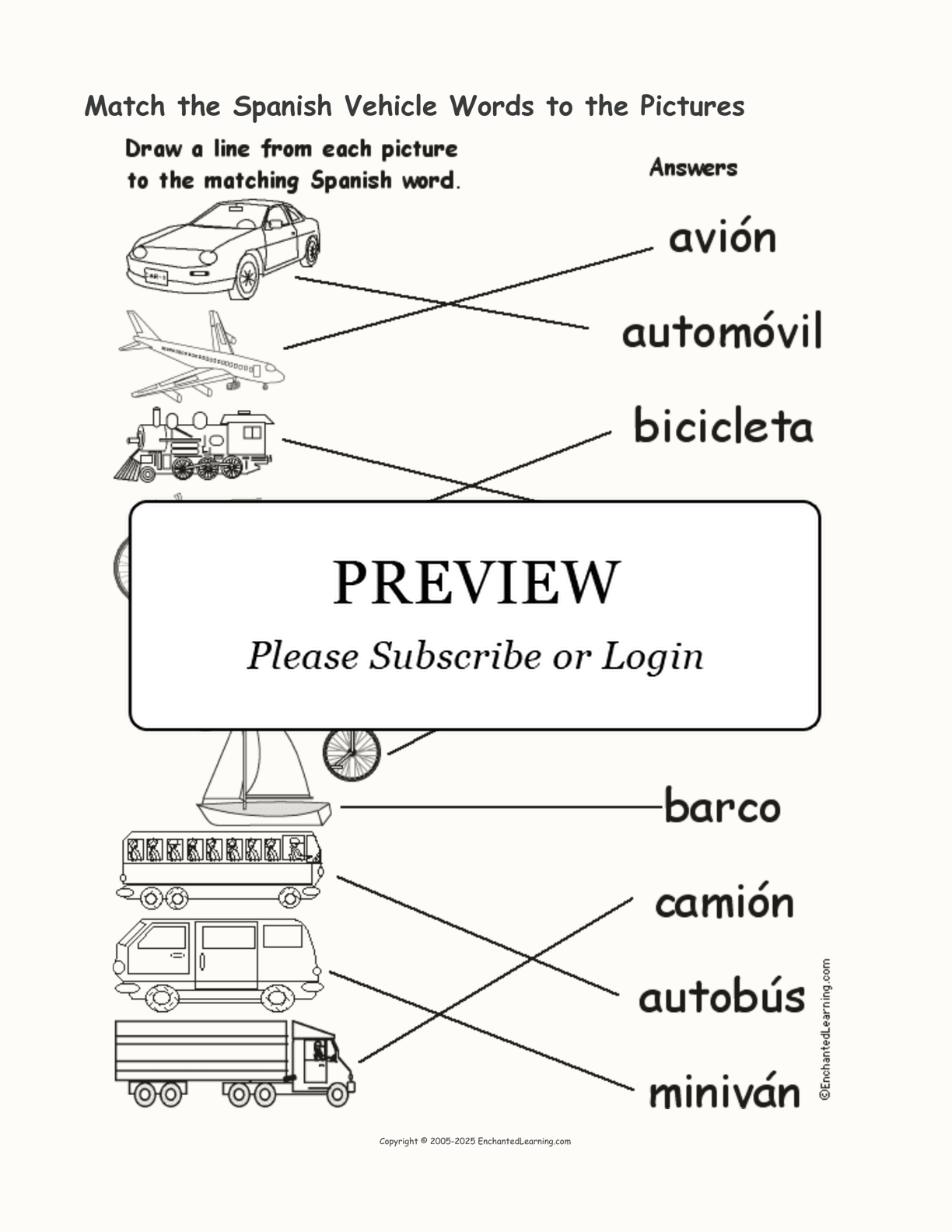 Match the Spanish Vehicle Words to the Pictures interactive worksheet page 2