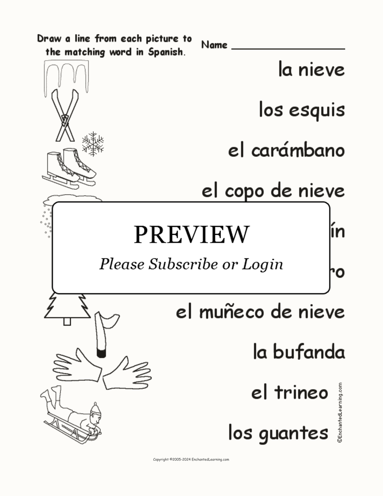 winter worksheet for kindergarten spanish