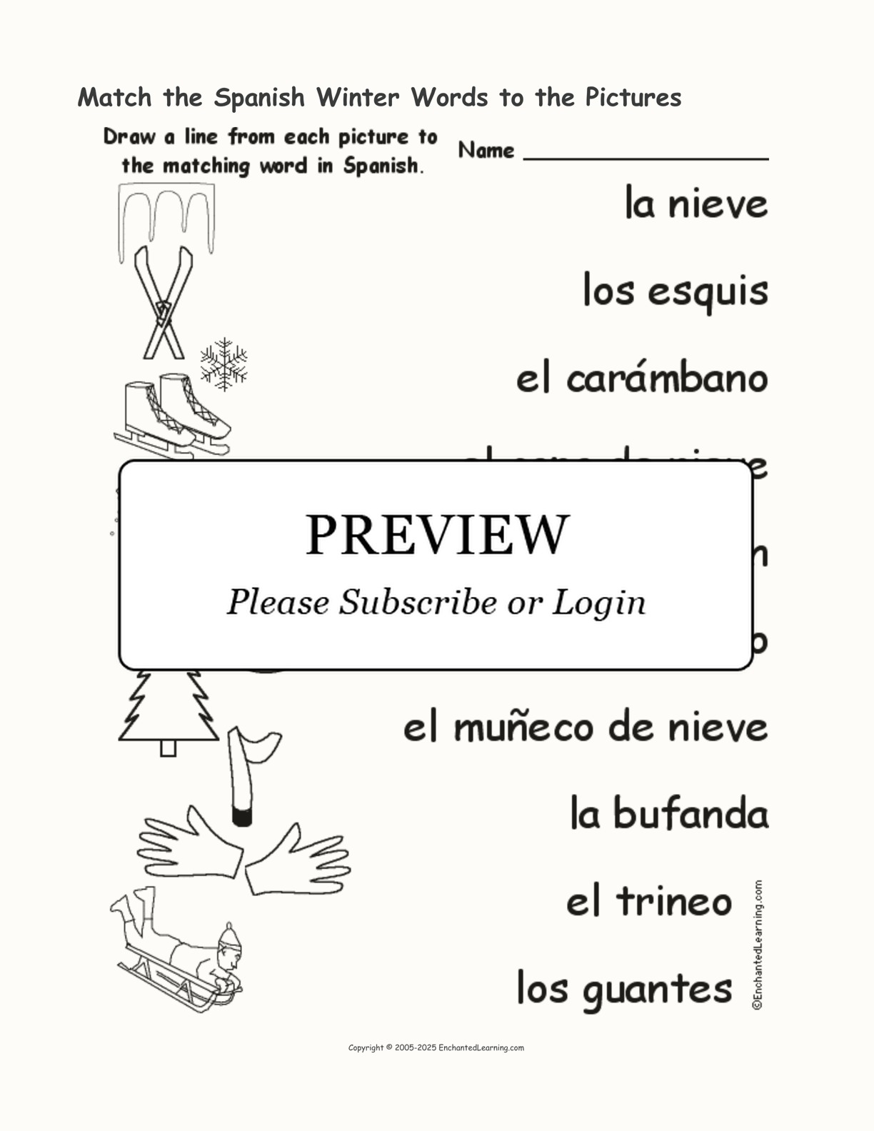 Match the Spanish Winter Words to the Pictures - Enchanted Learning