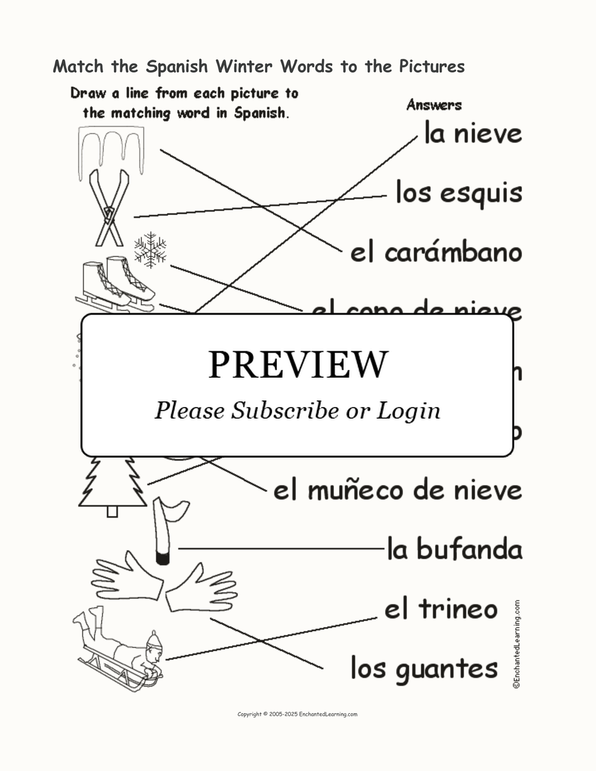 Match the Spanish Winter Words to the Pictures interactive worksheet page 2