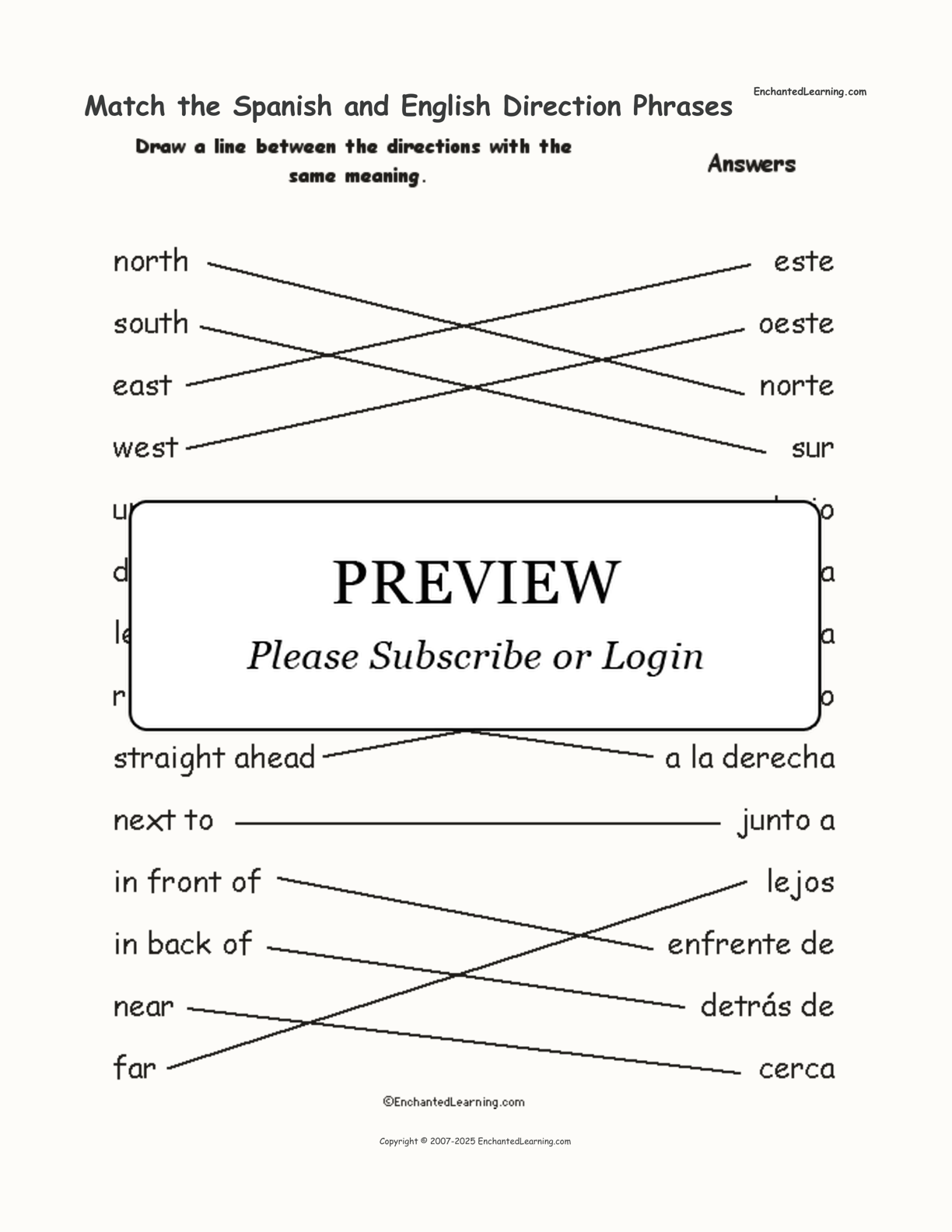 Match the Spanish and English Direction Phrases interactive worksheet page 2