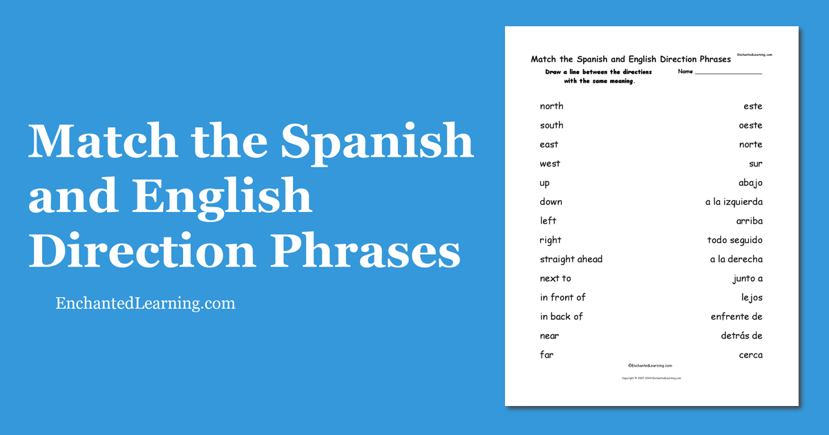 Match the Spanish and English Direction Phrases Enchanted Learning