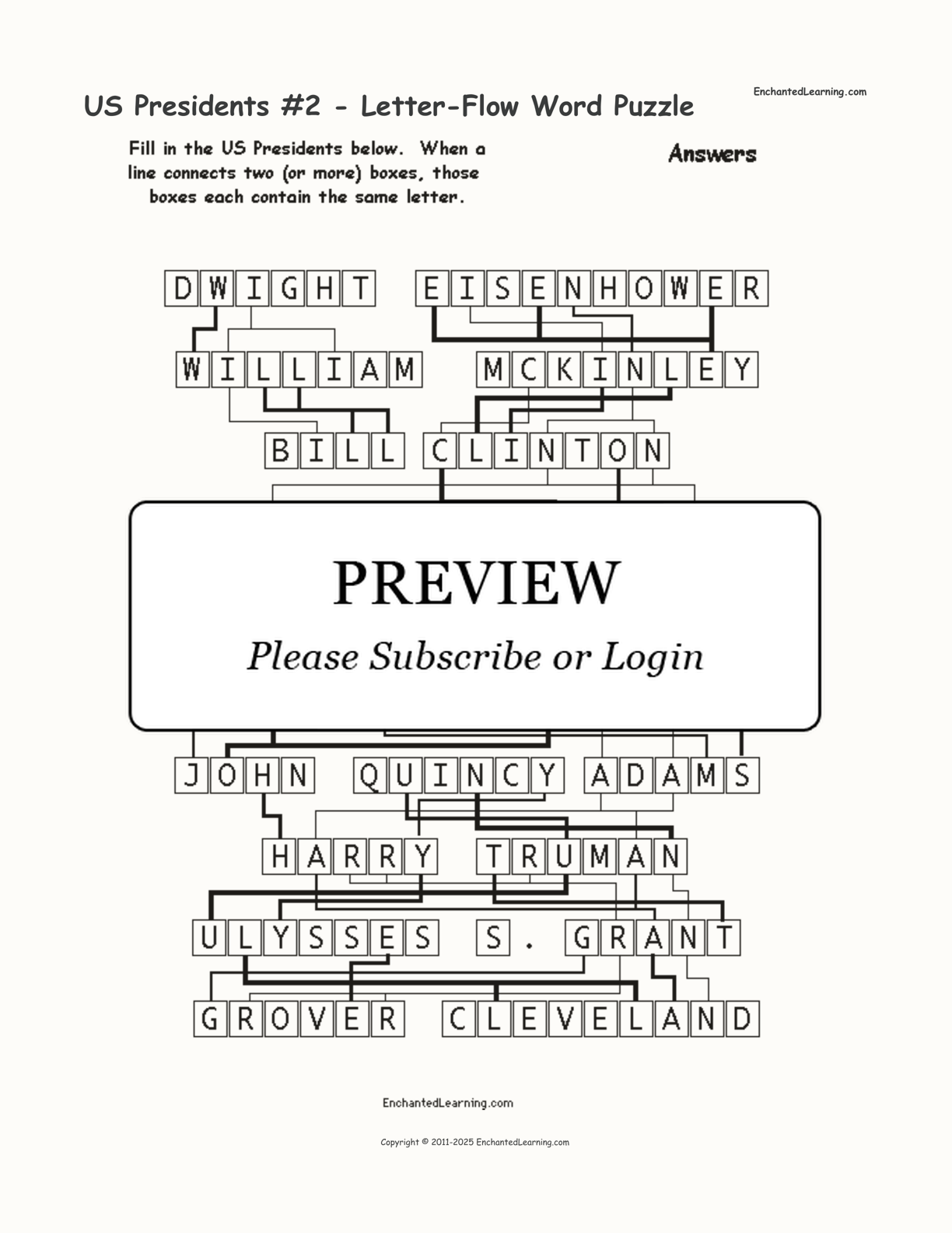 US Presidents #2 - Letter-Flow Word Puzzle interactive worksheet page 2