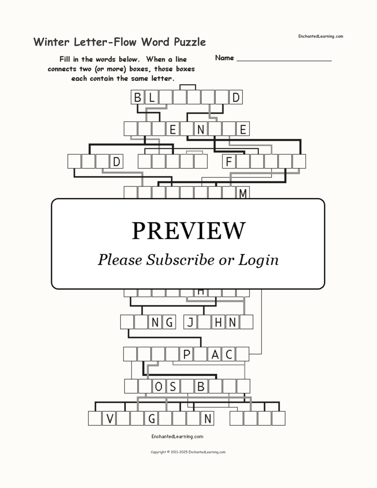 Winter Letter-Flow Word Puzzle interactive worksheet page 1