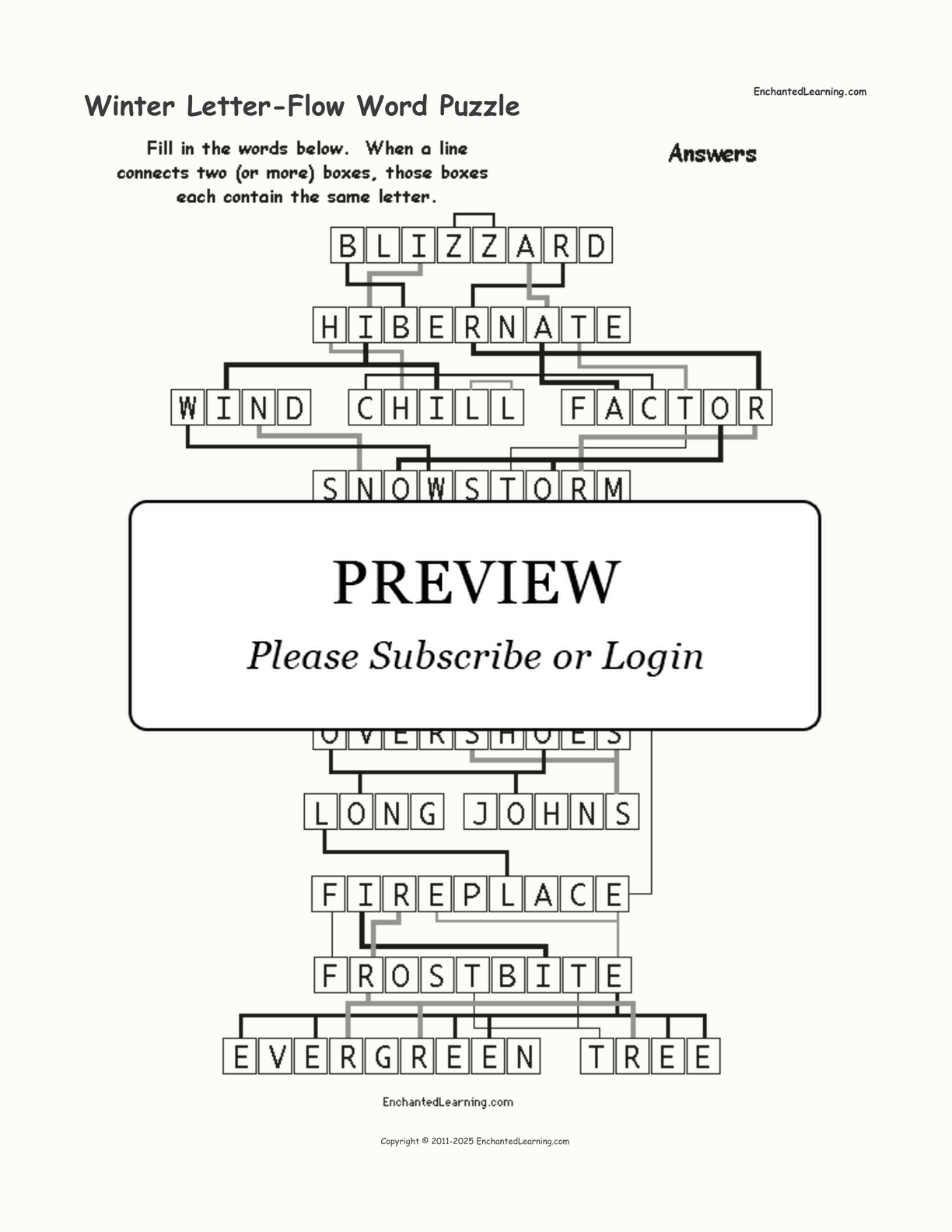 Winter Letter-Flow Word Puzzle interactive worksheet page 2