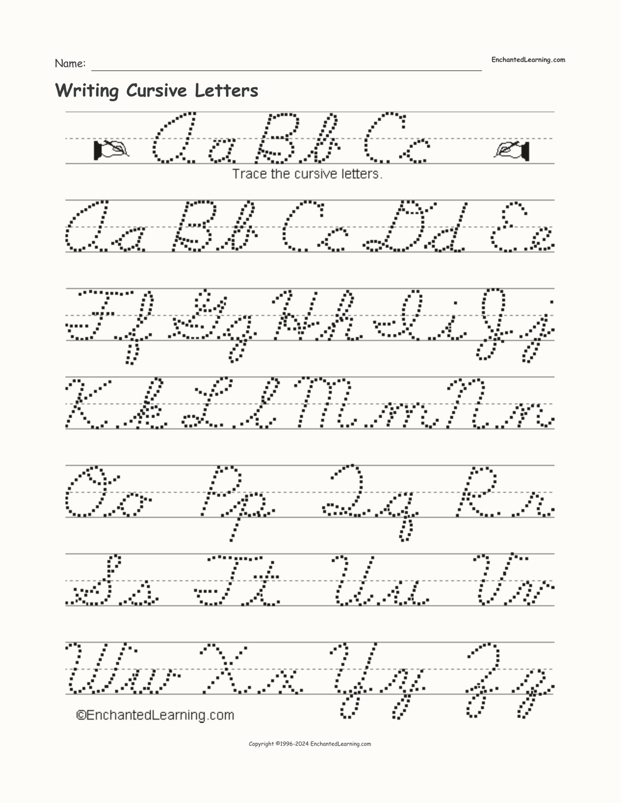 Single Letter Cursive Handwriting Worksheets