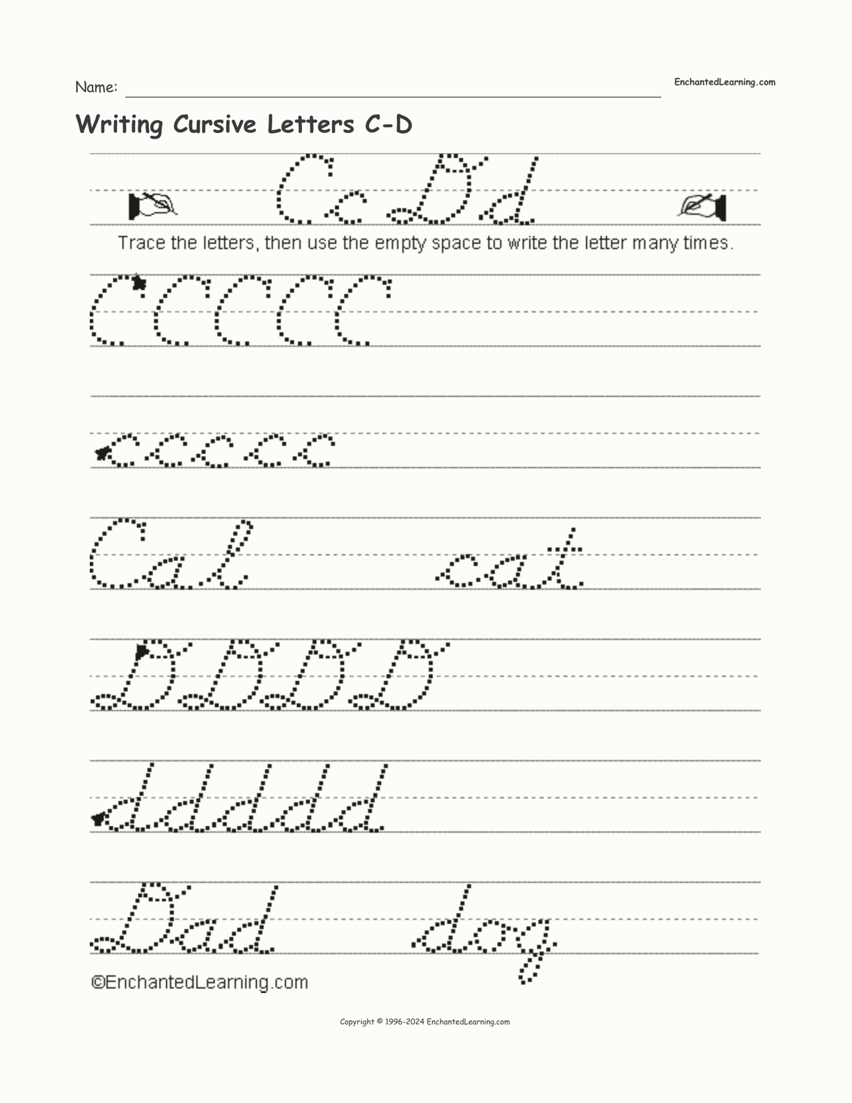 Writing Cursive Letters C-D - Enchanted Learning