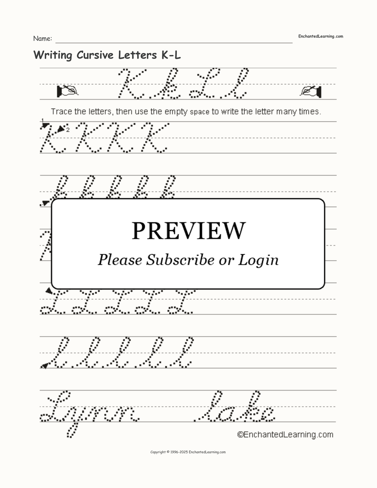 Writing Cursive Letters K-L interactive worksheet page 1