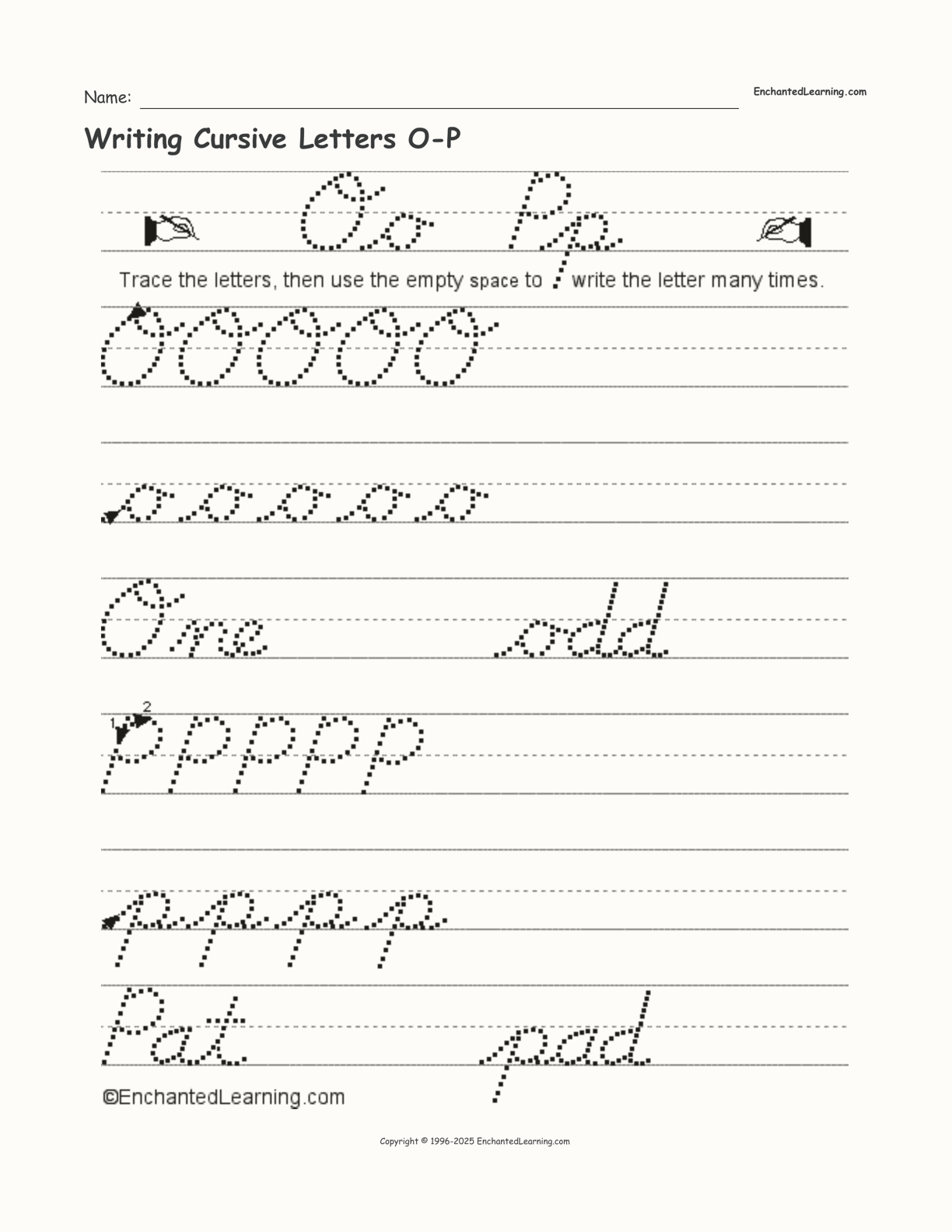 Writing Cursive Letters O-P interactive worksheet page 1