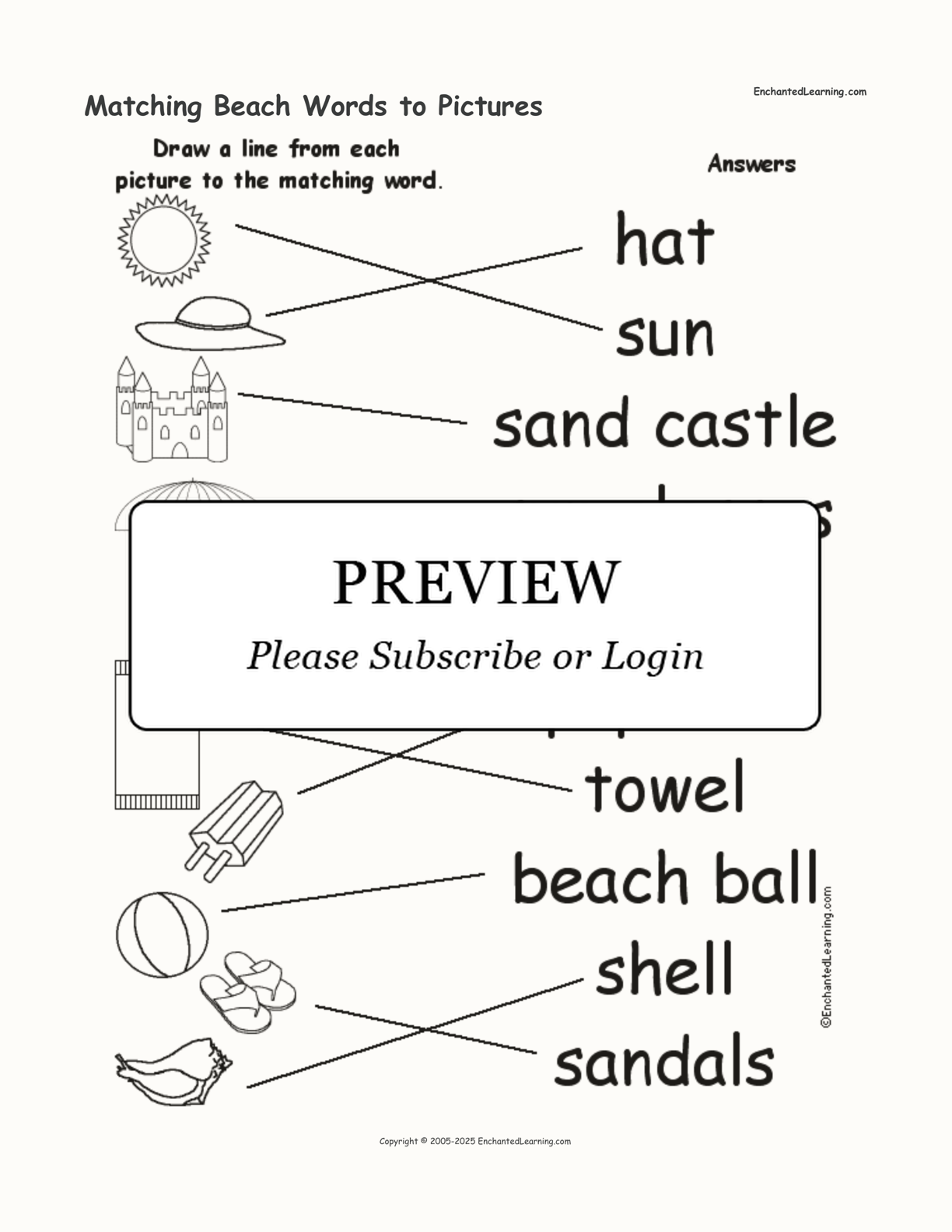 Matching Beach Words to Pictures interactive worksheet page 2