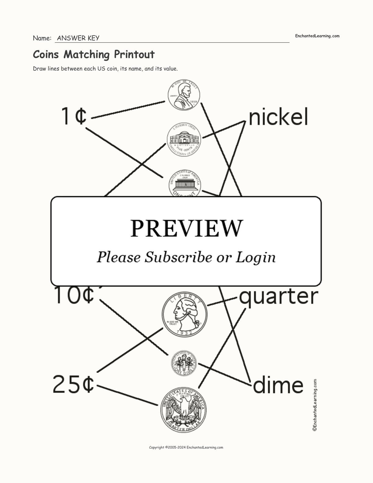 Coins Matching Printout interactive worksheet page 2