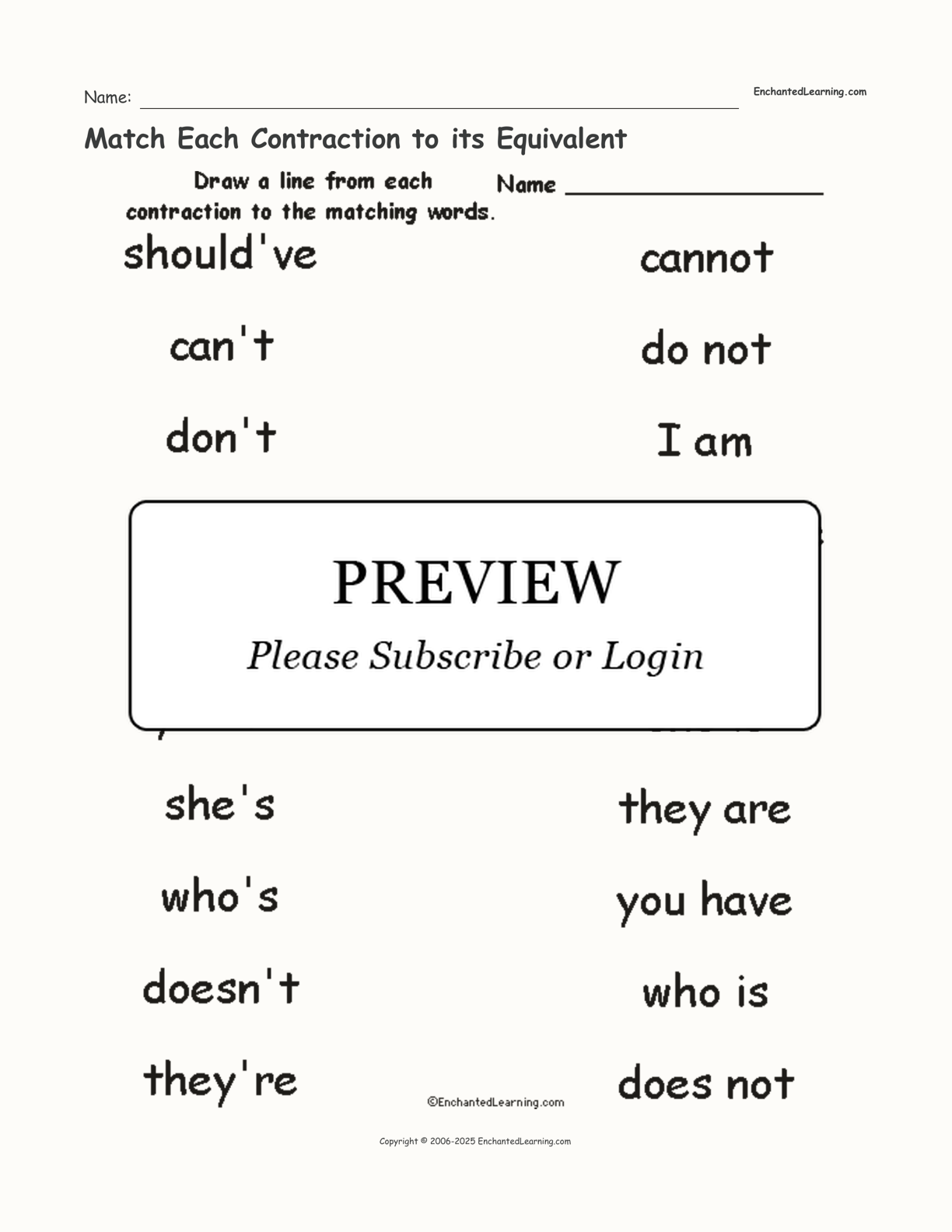 Match Each Contraction to its Equivalent interactive worksheet page 1